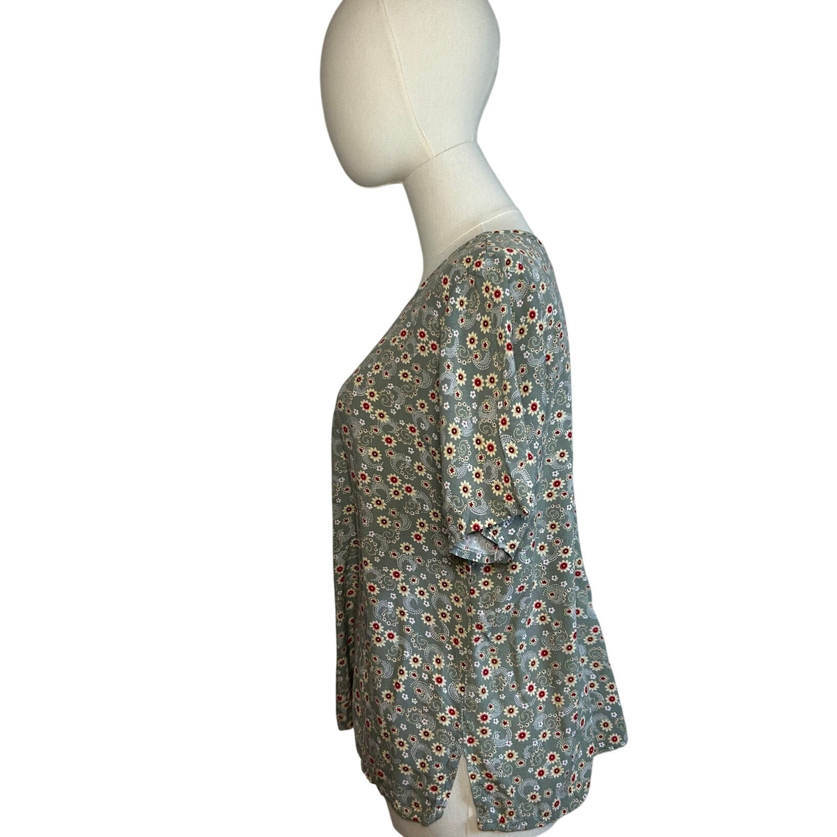 Floral Blouse Green Ditsy Print Boho M Peasant Top Cottagecore Fairy Y2K Casual