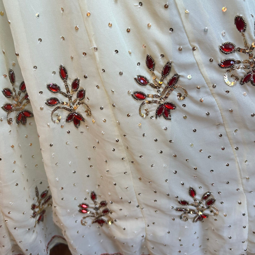 VTG 70s Anmol Indian Metallic Gold Thread Chiffon Dress Boho Whimsigoth XXS