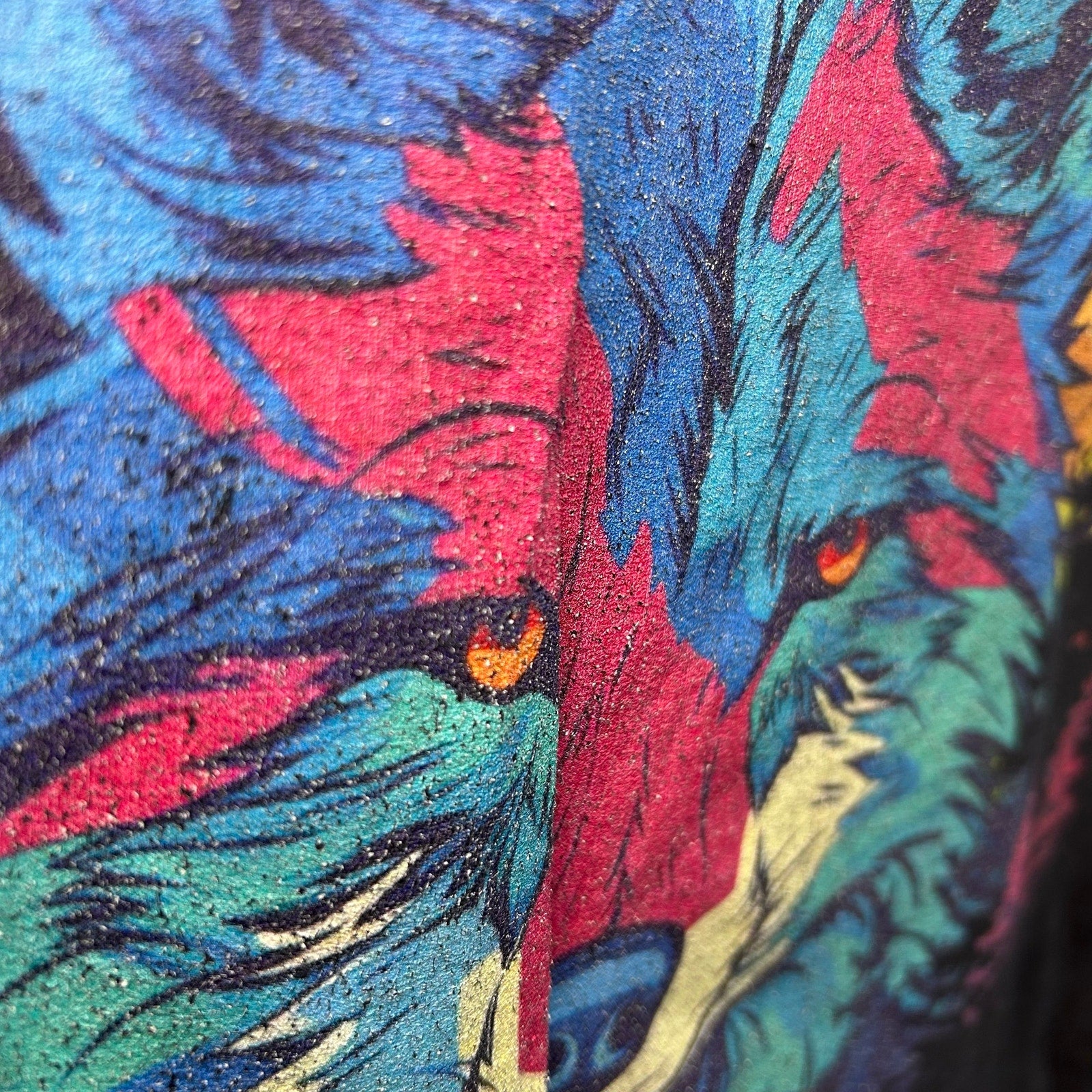 Black Colorful Wolf Graphic Raw Hem M Cropped Top T-Shirt Grunge Streetwear Y2K