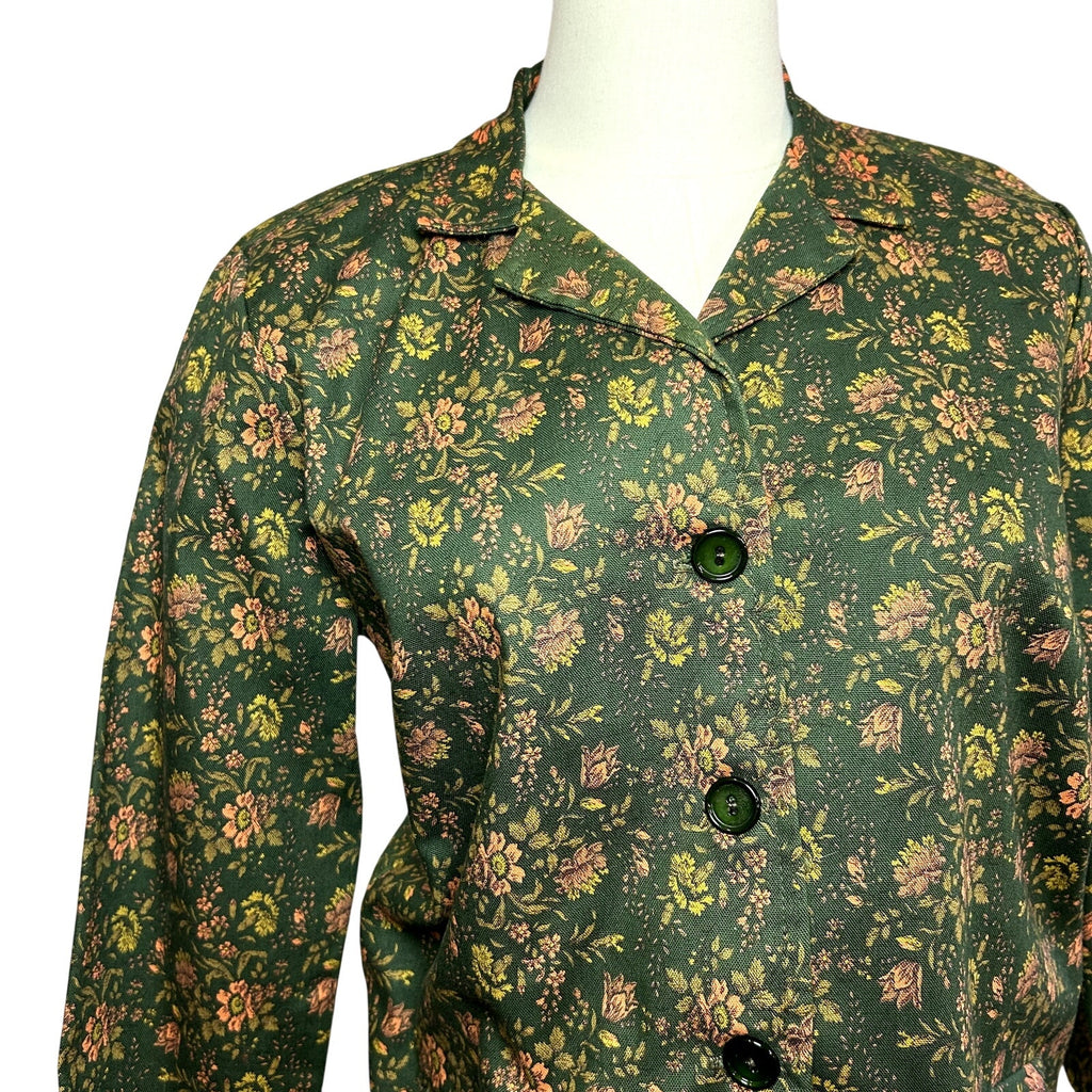 VTG 50s Green Heavy Cotton Skirt Suit Blazer Two Piece Set Twee Retro Preppy