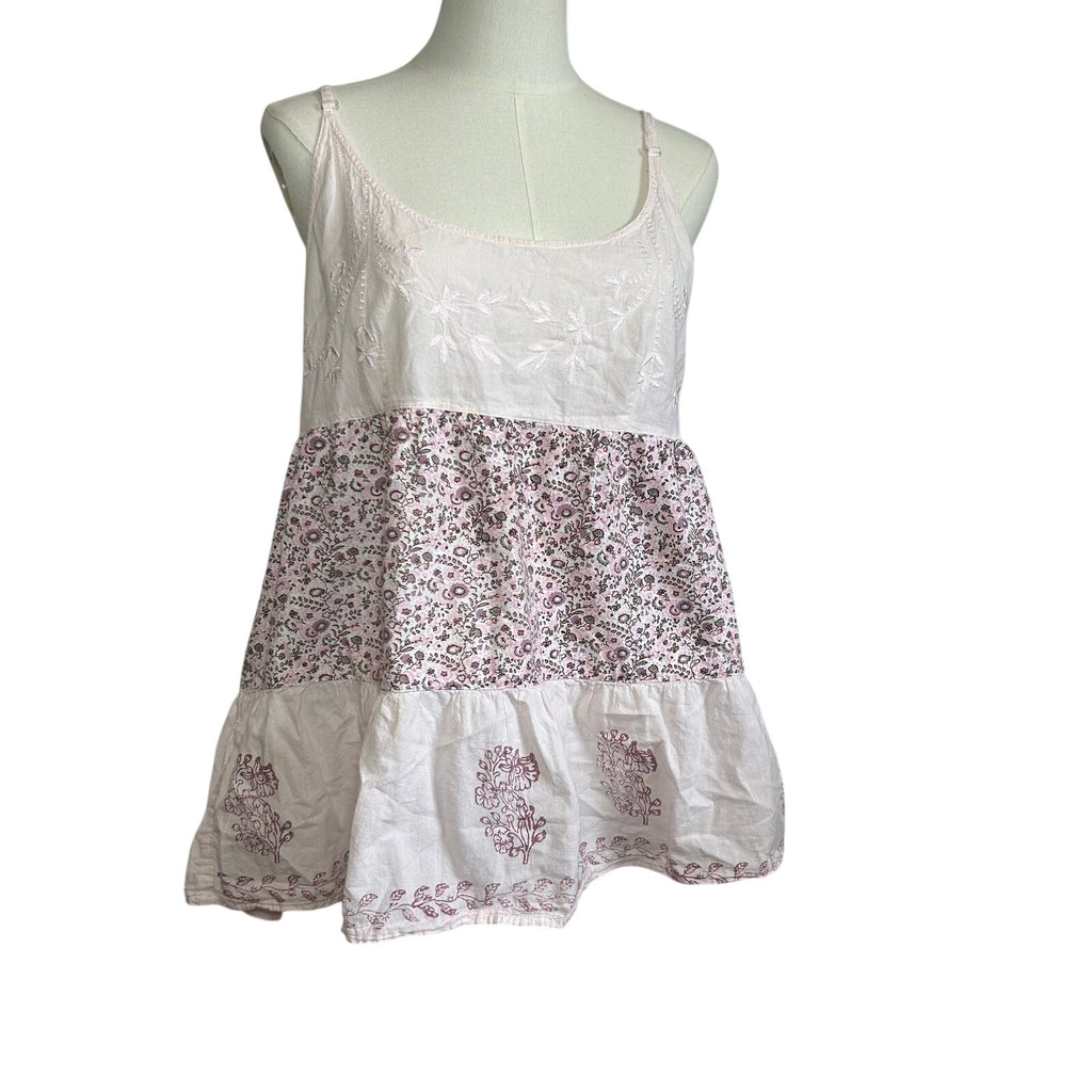 VTG Y2K Vanity Cami Tank Top XL Pink Boho Cottage Coquette Casual Retro Festival