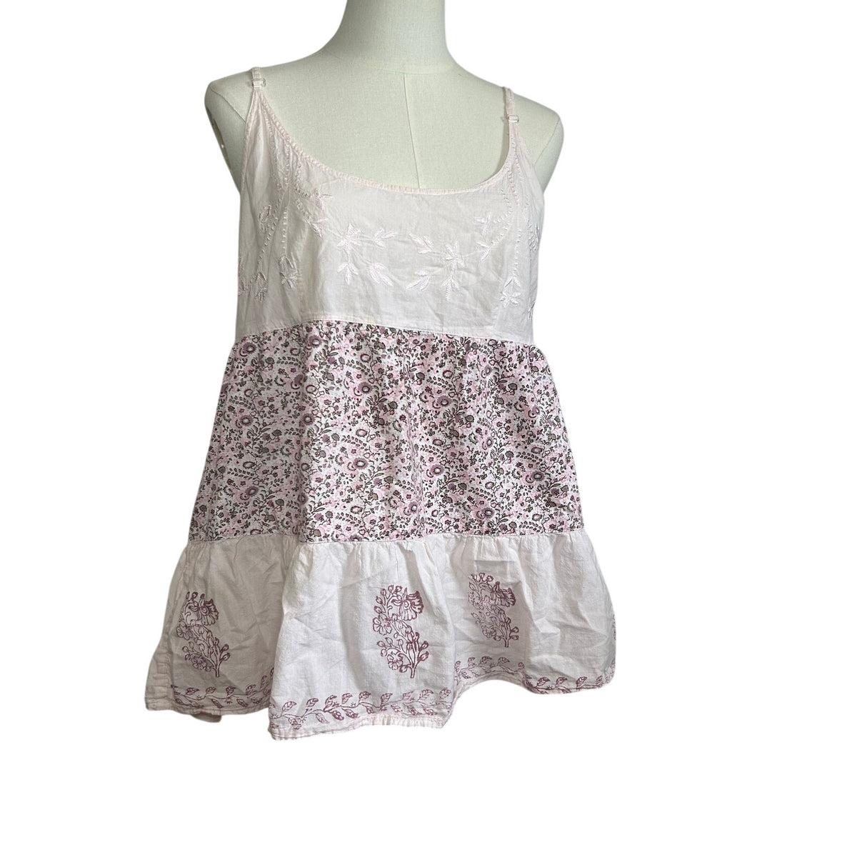 VTG Y2K Vanity Cami Tank Top XL Pink Boho Cottage Coquette Casual Retro Festival
