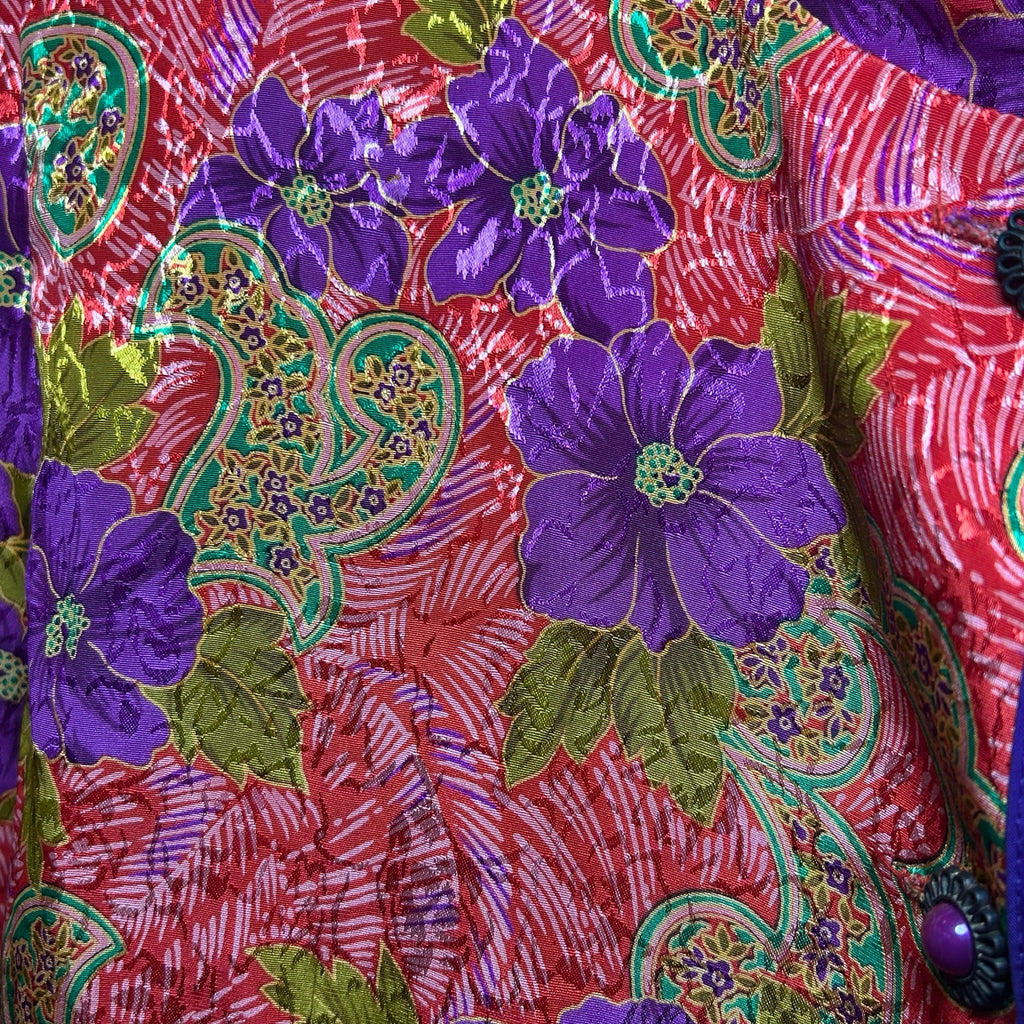 VTG CH Cheminee Tunic Top Purple Red Floral Size 16 80s Maximalist Glam Boho