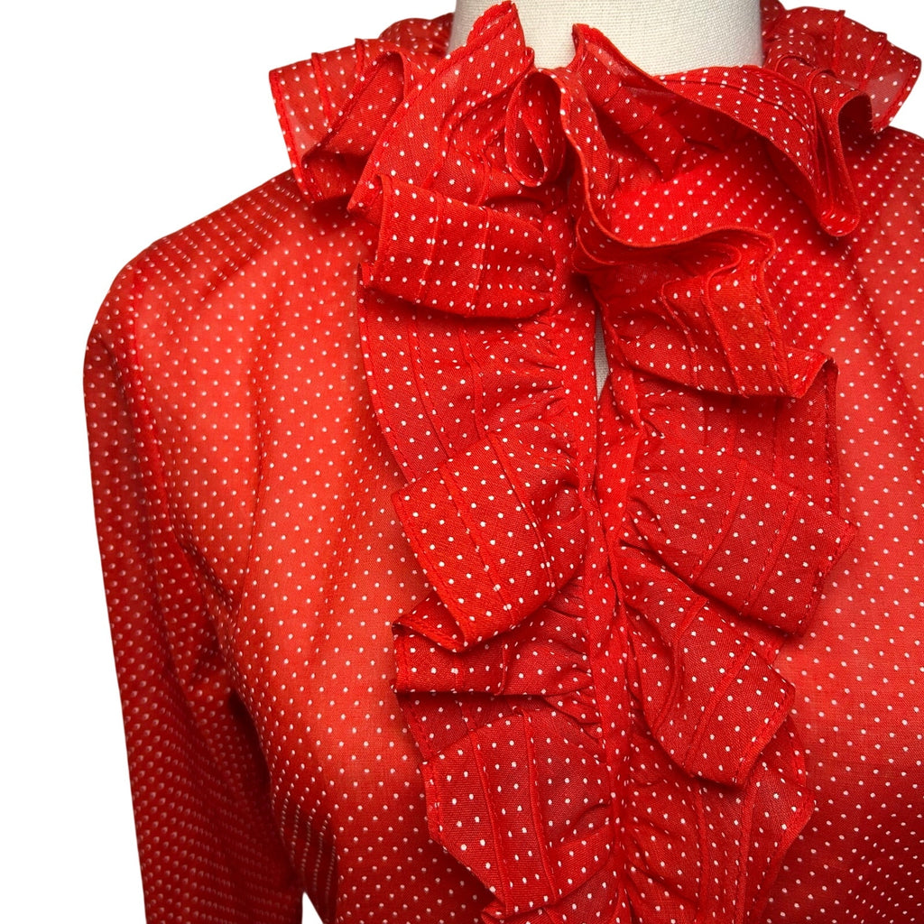 VTG 70s NaMa of California Red M Ruffle Polka Dot Blouse Coquette Whimsigoth