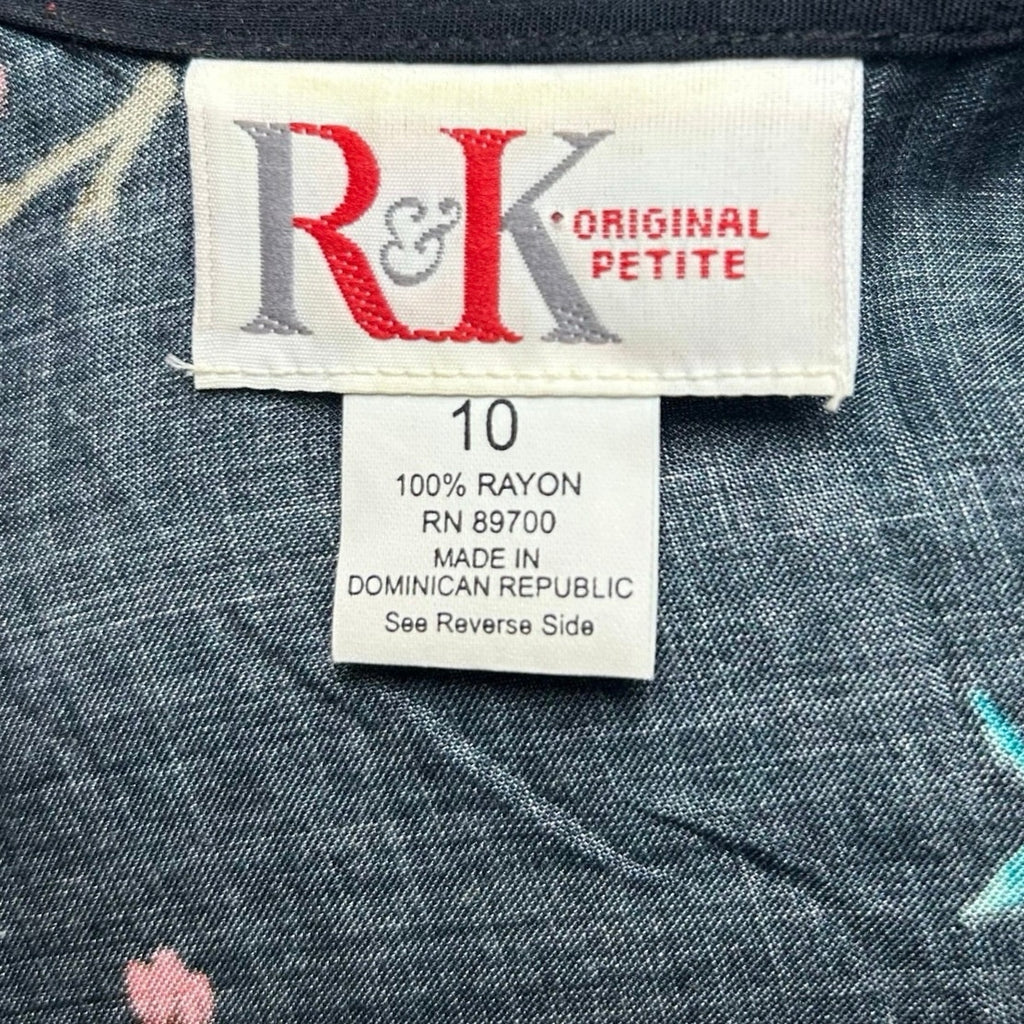 R&K Originals Rayon Black Red Floral Petite M Dress Grunge Retro Whimsigoth Boho