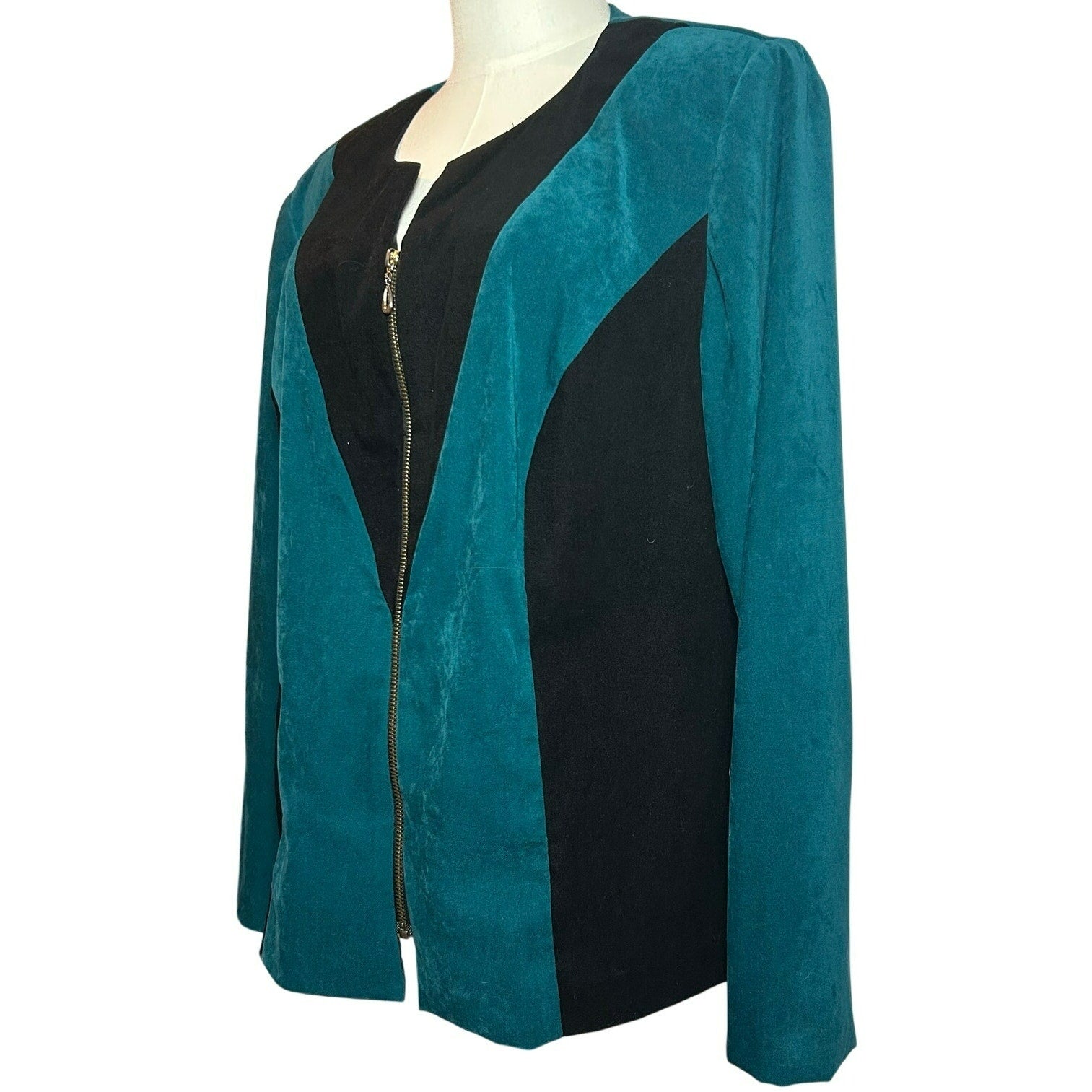 VTG Olivia Rose Colorblock Jacket Teal Black 16W Y2K Moto Suede Zip Whimsygoth
