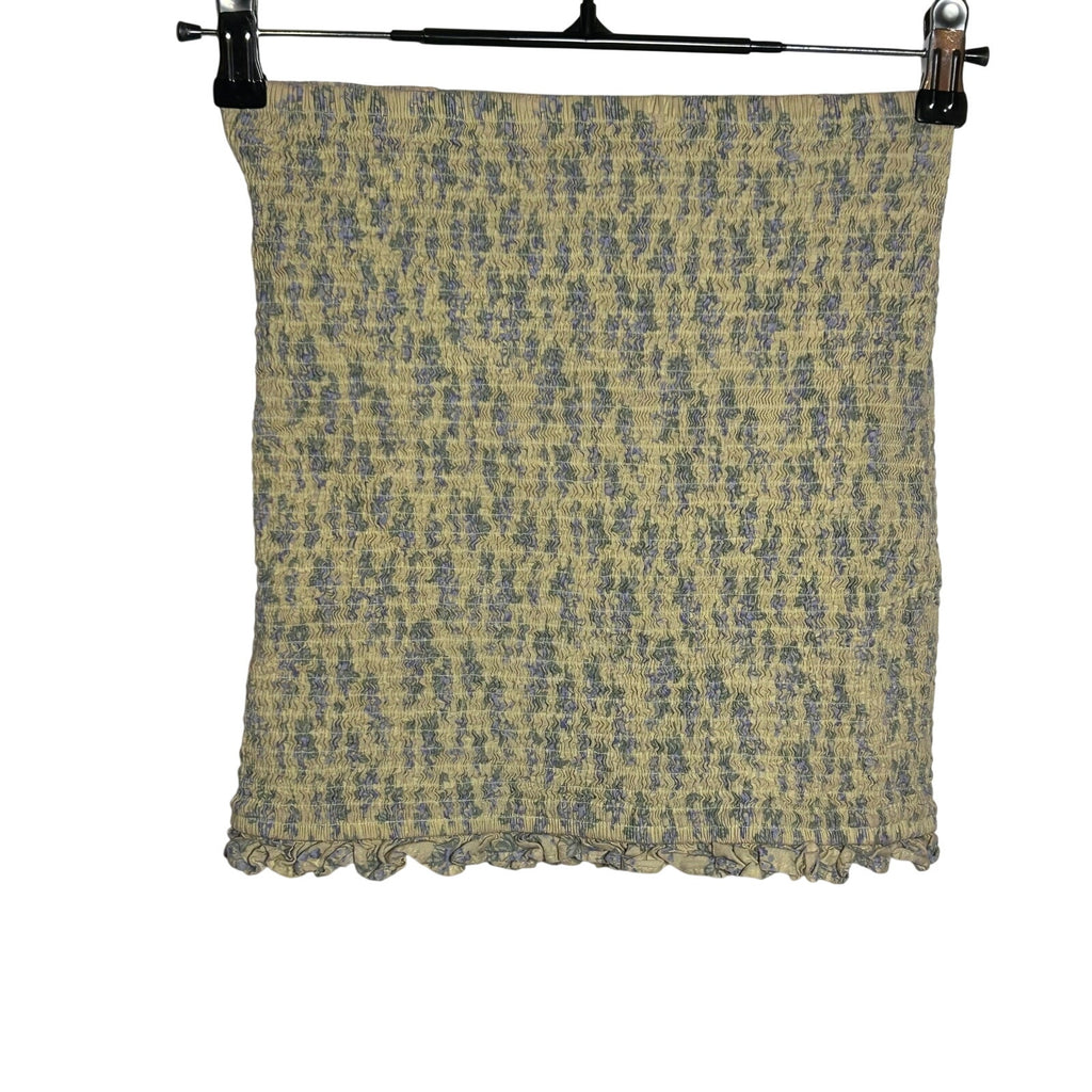 Forever 21 Yellow Purple Floral Smocked Tube Top Medium Ruffle Hem Boho Festival