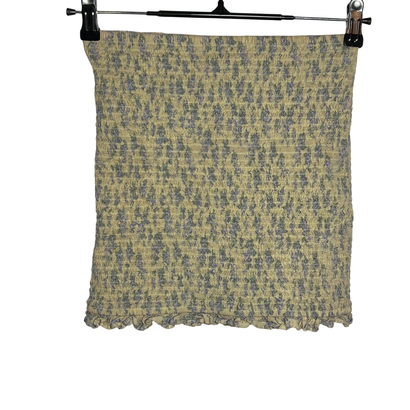 Forever 21 Yellow Purple Floral Smocked Tube Top Medium Ruffle Hem Boho Festival
