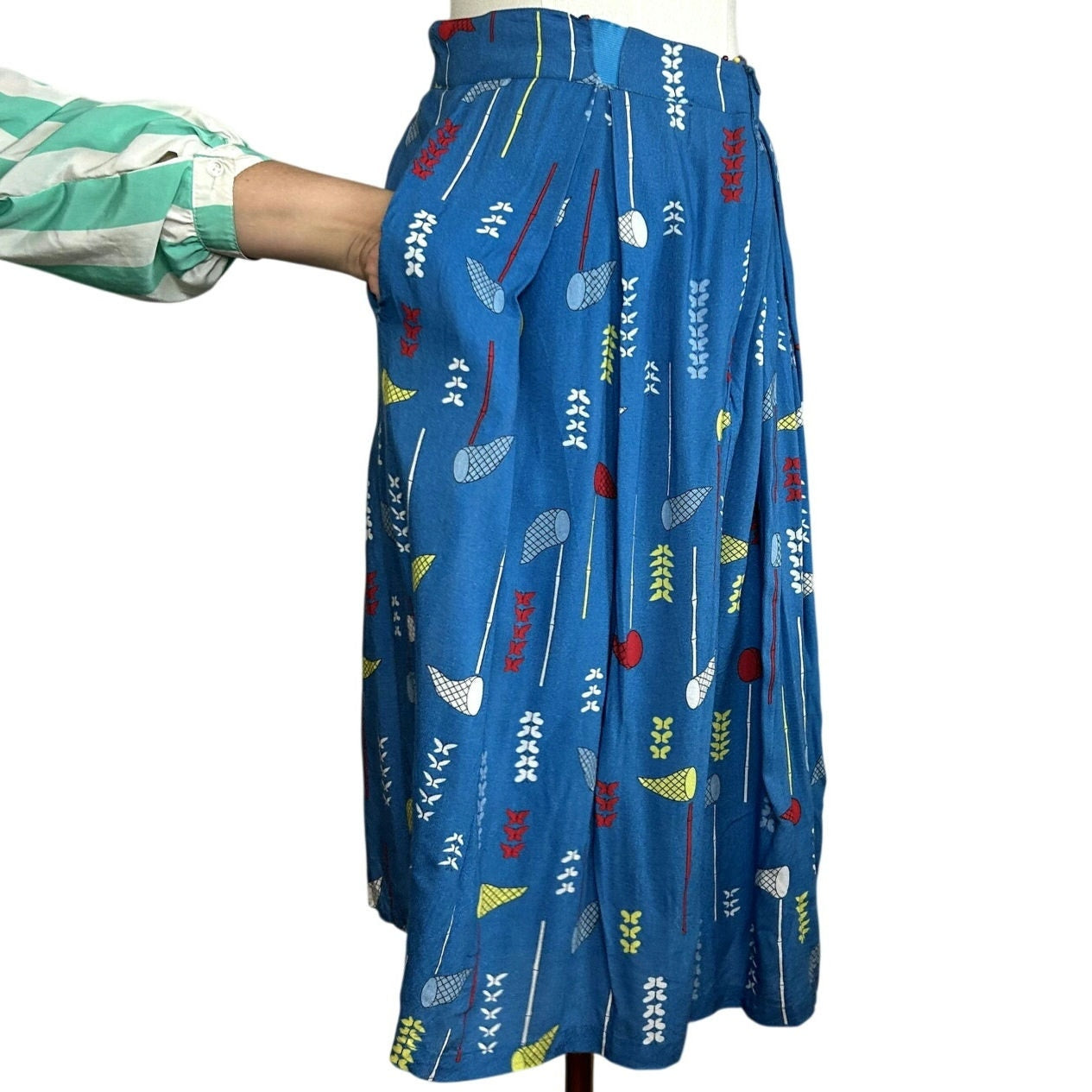 Fever London Blue Pleated Skirt Size 8 Midi Boho Preppy Twee Retro Whimsigoth