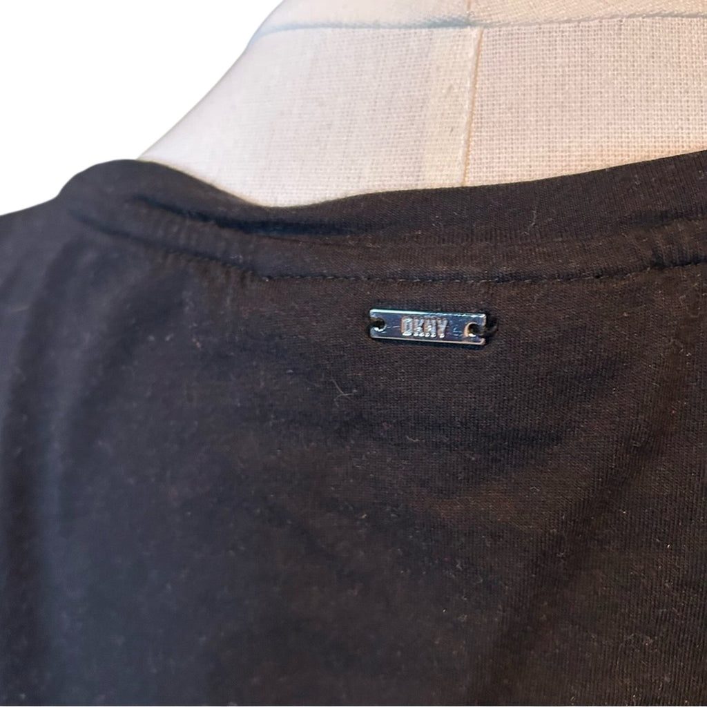 DKNY Black Mini Dress Zipper Shoulder Accents Elastic Waistband Edgy Punk XL
