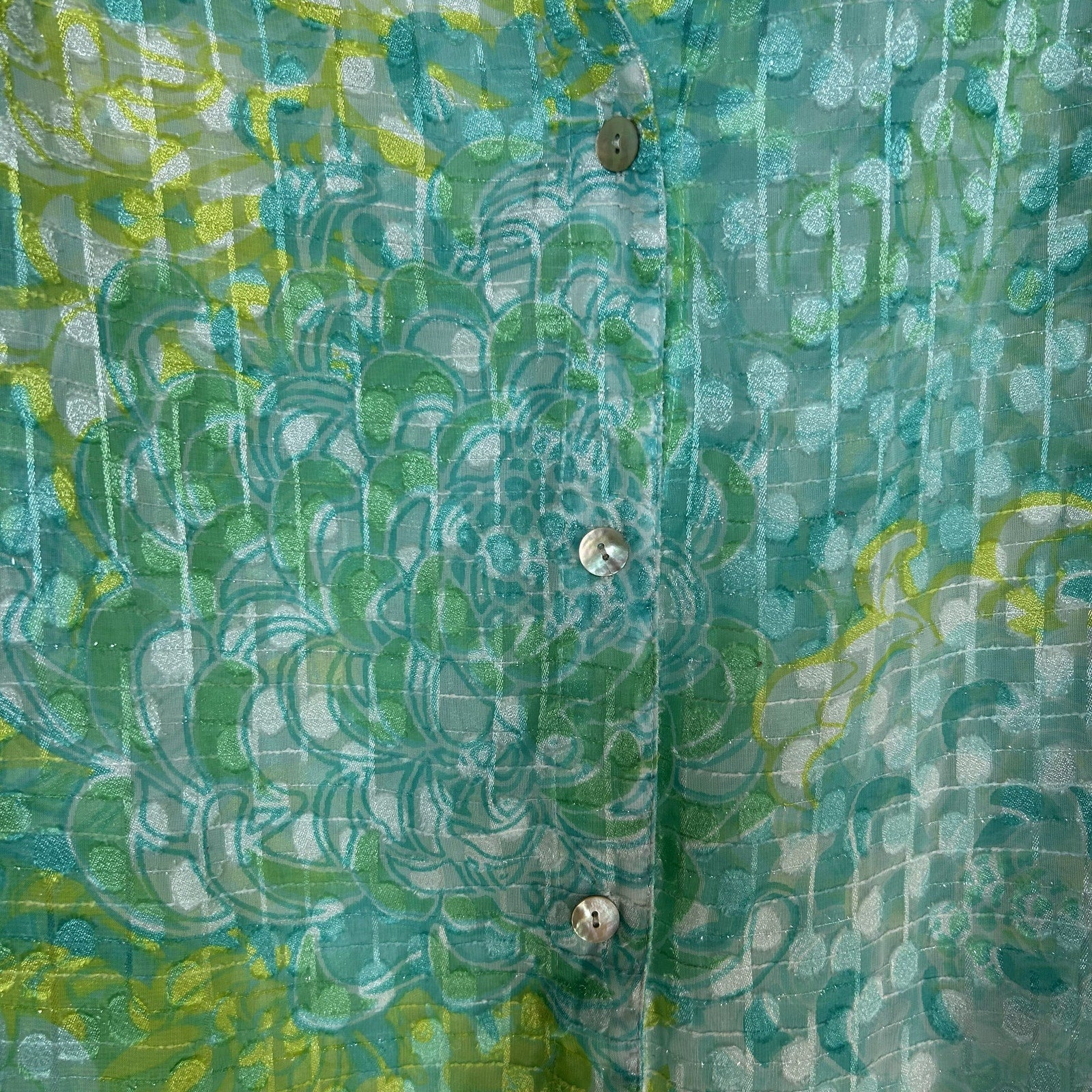 VTG Ruby Rd Teal Floral Burnout Top Whimsygoth Tropical Sheer Blouse Size 10