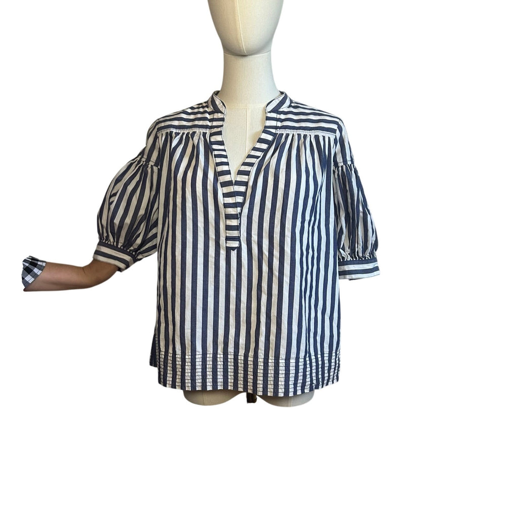 Anthropologie Blue White Striped Dolman Sleeve Top XS Cotton Casual Chic Boho