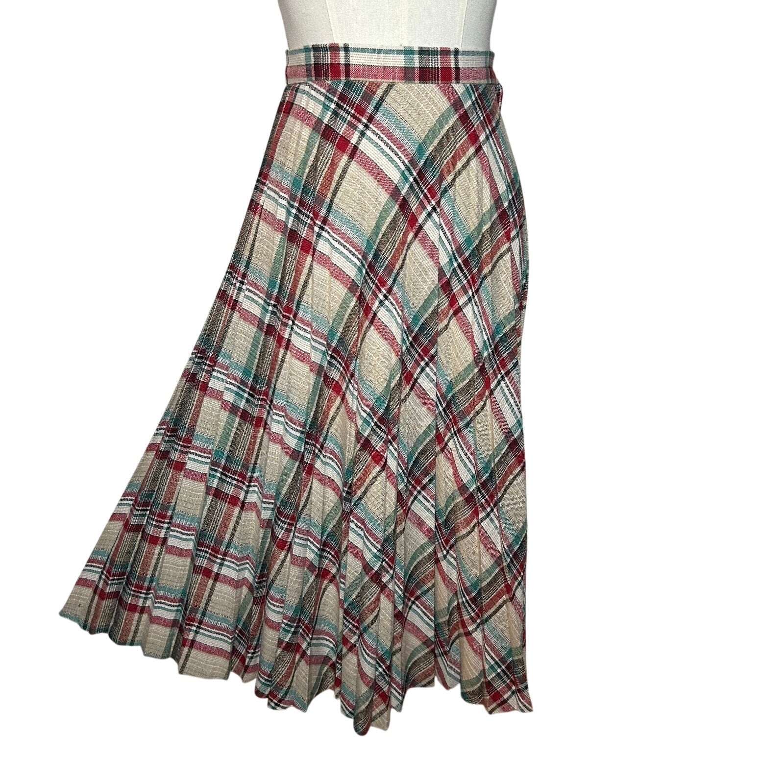 VTG 70s Pan-Her Plaid Pleated Skirt XS Preppy Dark Academia Twee Indie Retro
