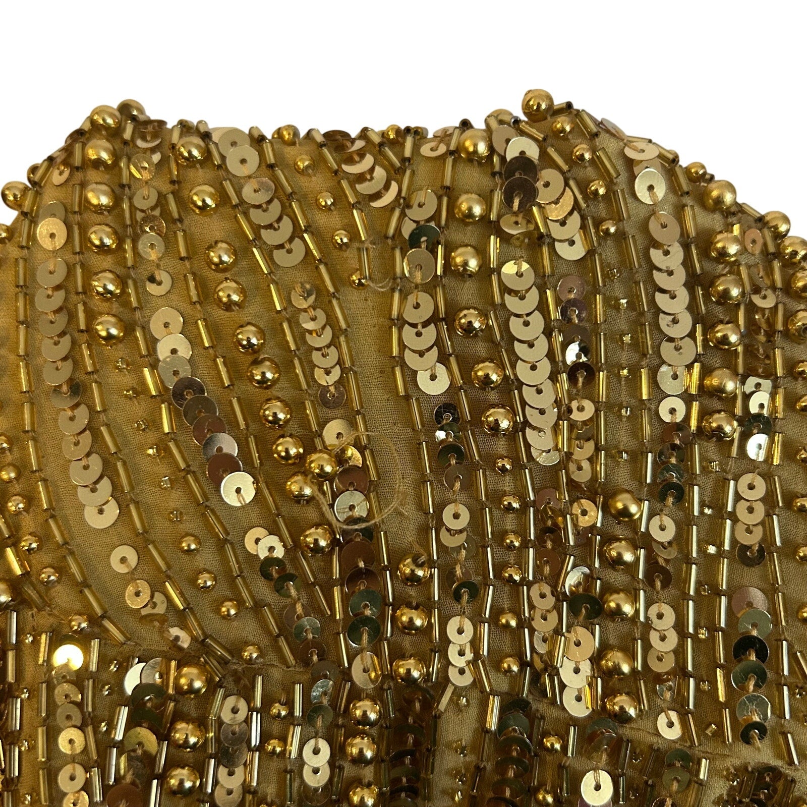 VTG Nite Line AJ Bari Gold Beaded Silk Dress Sweetheart Evening Gown 4 Trophy