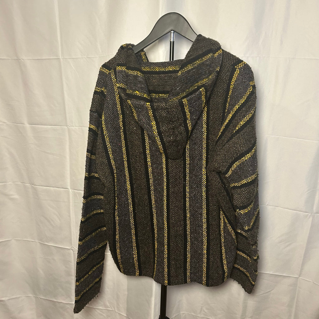 VTG Molina Baja Hoodie Charcoal Grey Yellow Striped Mexican Rug Hoodie Gorpcore