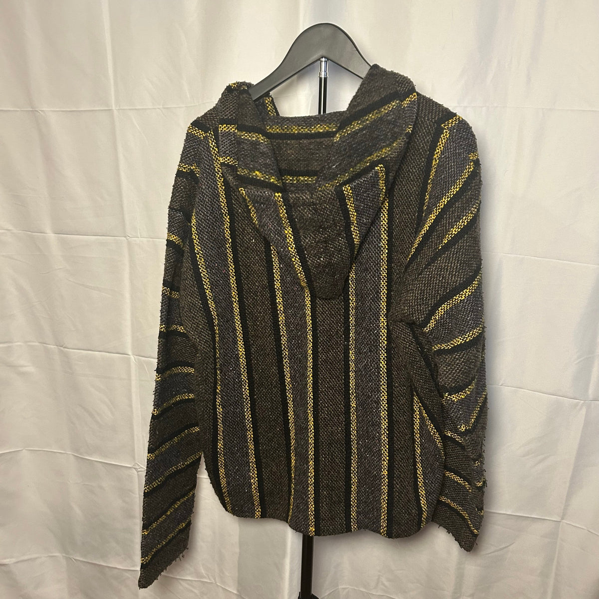 VTG Molina Baja Hoodie Charcoal Grey Yellow Striped Mexican Rug Hoodie Gorpcore