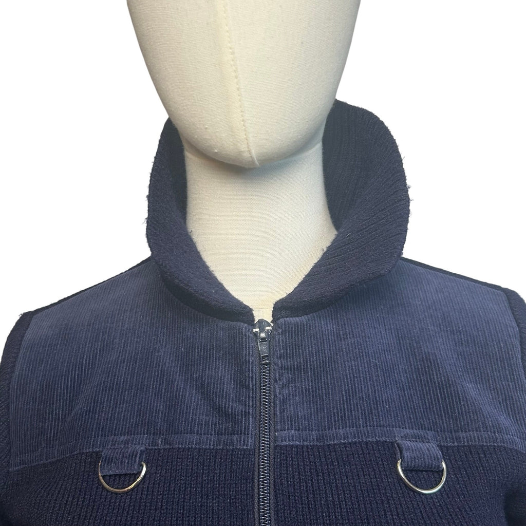 VTG 80s St Michael Navy Ribbed Knit Zip-Up XS Cardigan UK Heritage Retro Casual