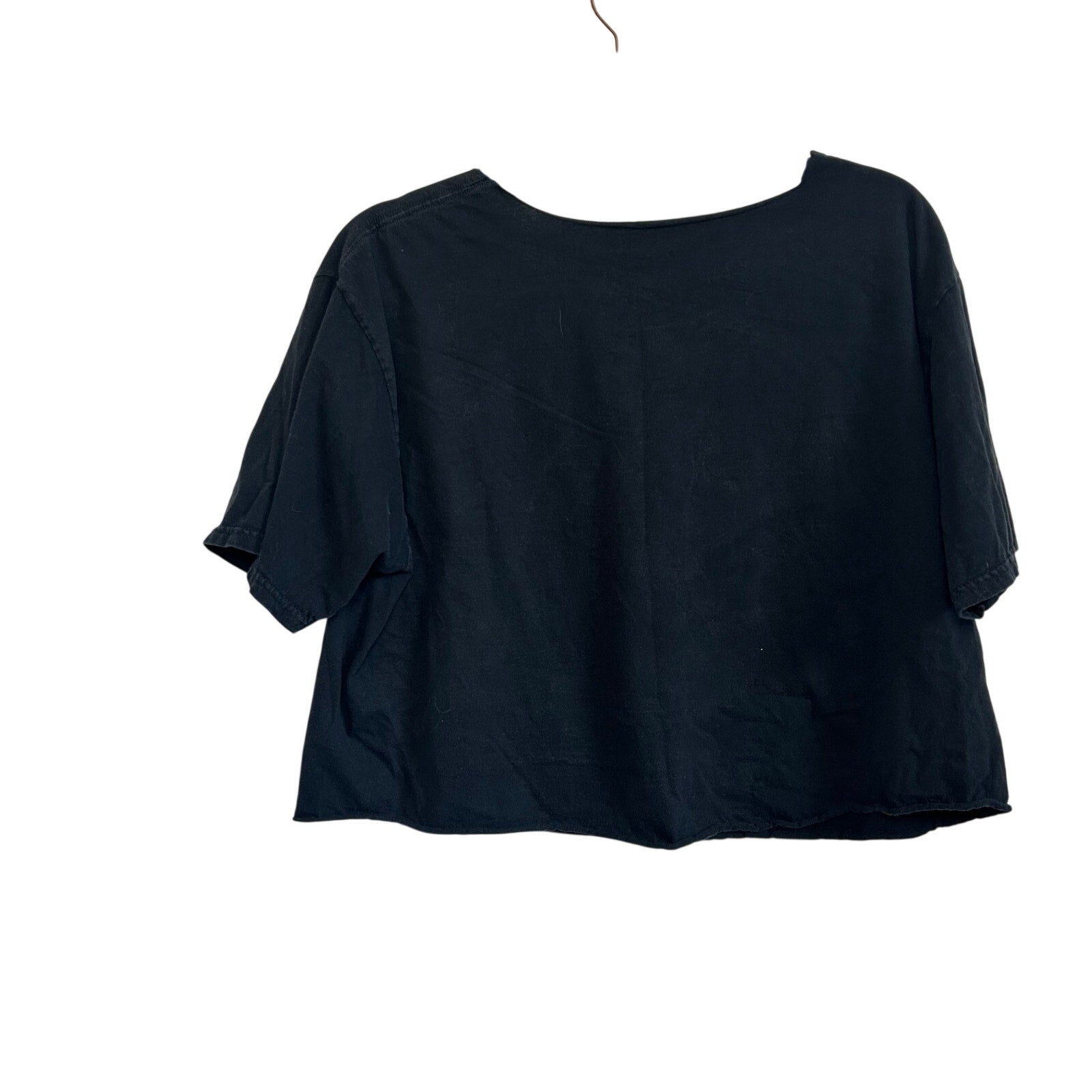 Black Colorful Wolf Graphic Raw Hem M Cropped Top T-Shirt Grunge Streetwear Y2K
