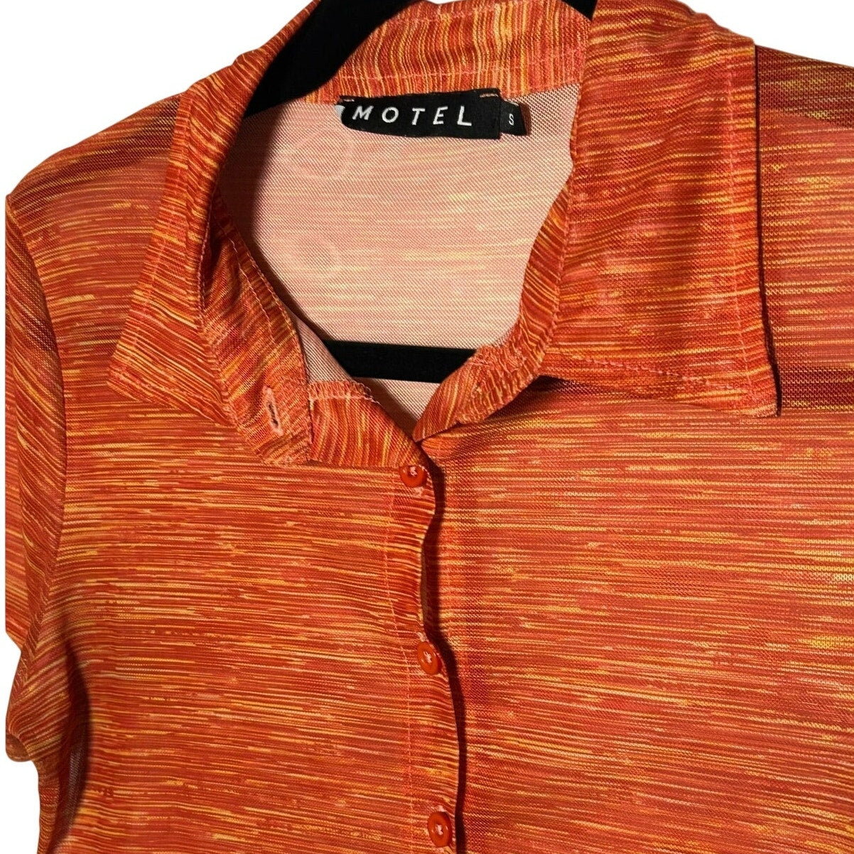 VTG Y2K Motel Rocks Orange Mesh Graphic Crop Top Fairy Grunge Goth Indie Small
