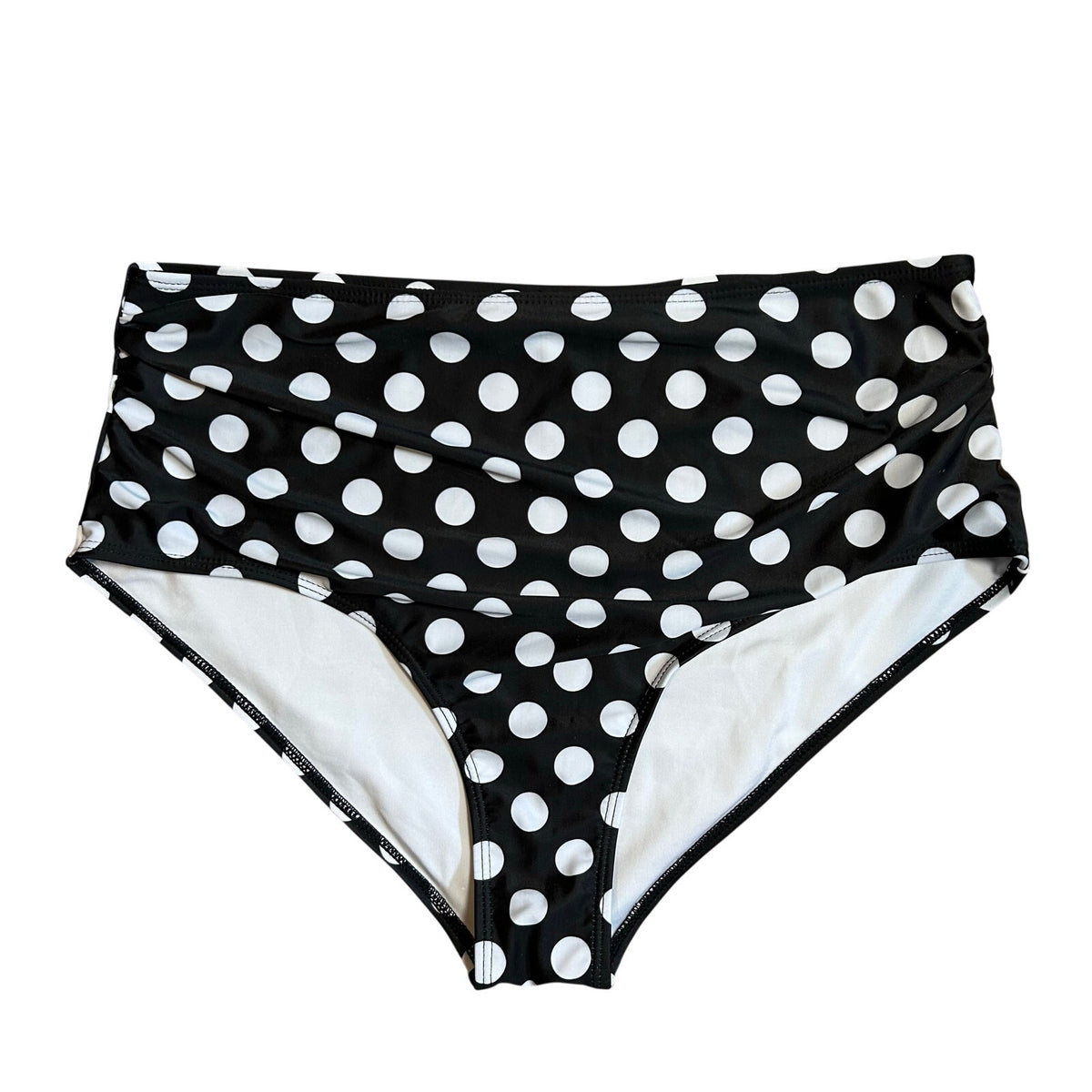 Black White Polka Dot High Waist Bikini Bottom Retro Swim XL Coquette Twee Glam
