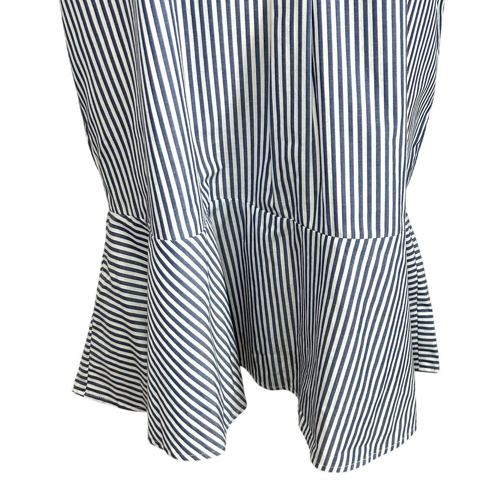 Tommy Hilfiger Blue White Striped Ruffle 14 Shirt Dress Cotton Coastal Preppy