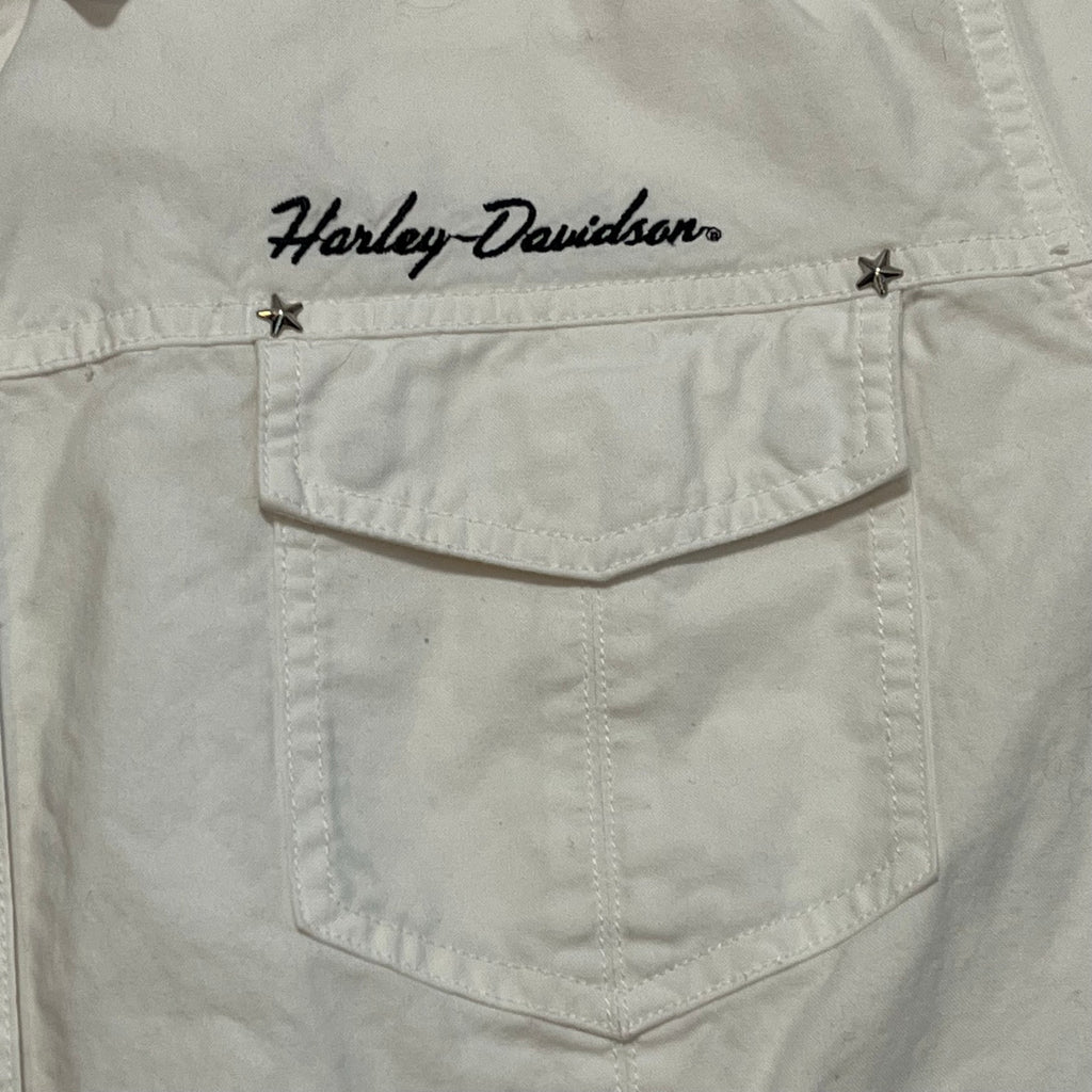 VTG 90s Harley Davidson 3XL White Button Down Shirt Short Sleeve Biker Grommet