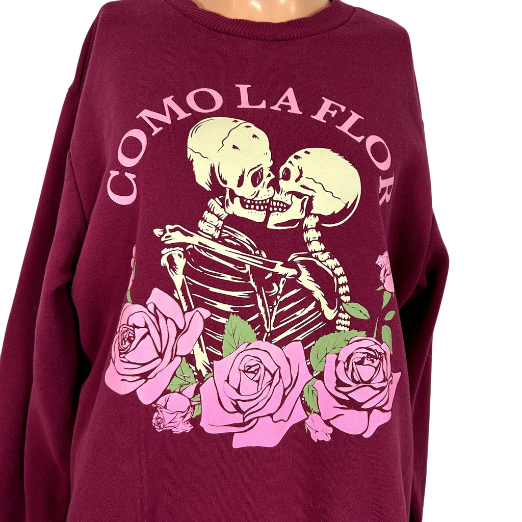 Mighty Fine XS Burgundy Kissing Skeletons Sweatshirt Como La Flor Rose Selena
