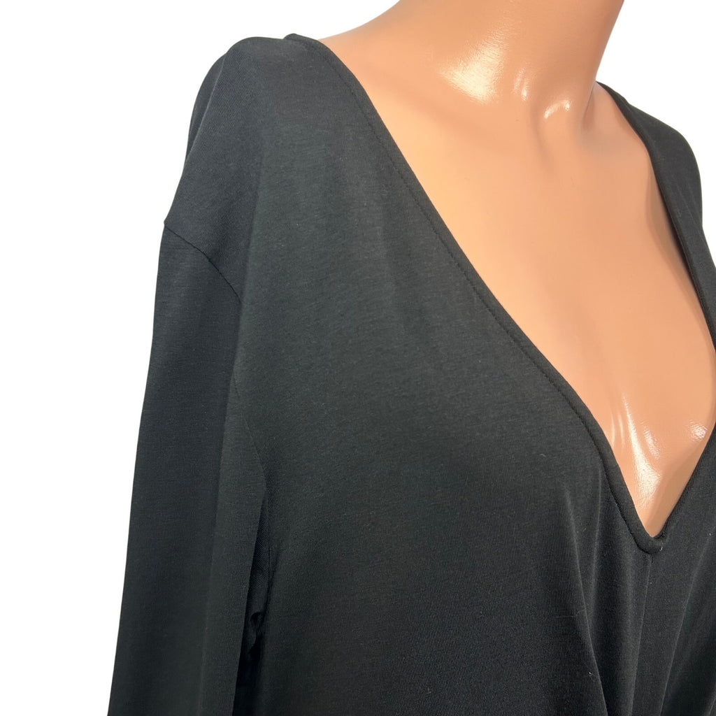 Lands End L Cotton Modal Black Twist Waist Maxi Dress Pockets Loungewear Modest