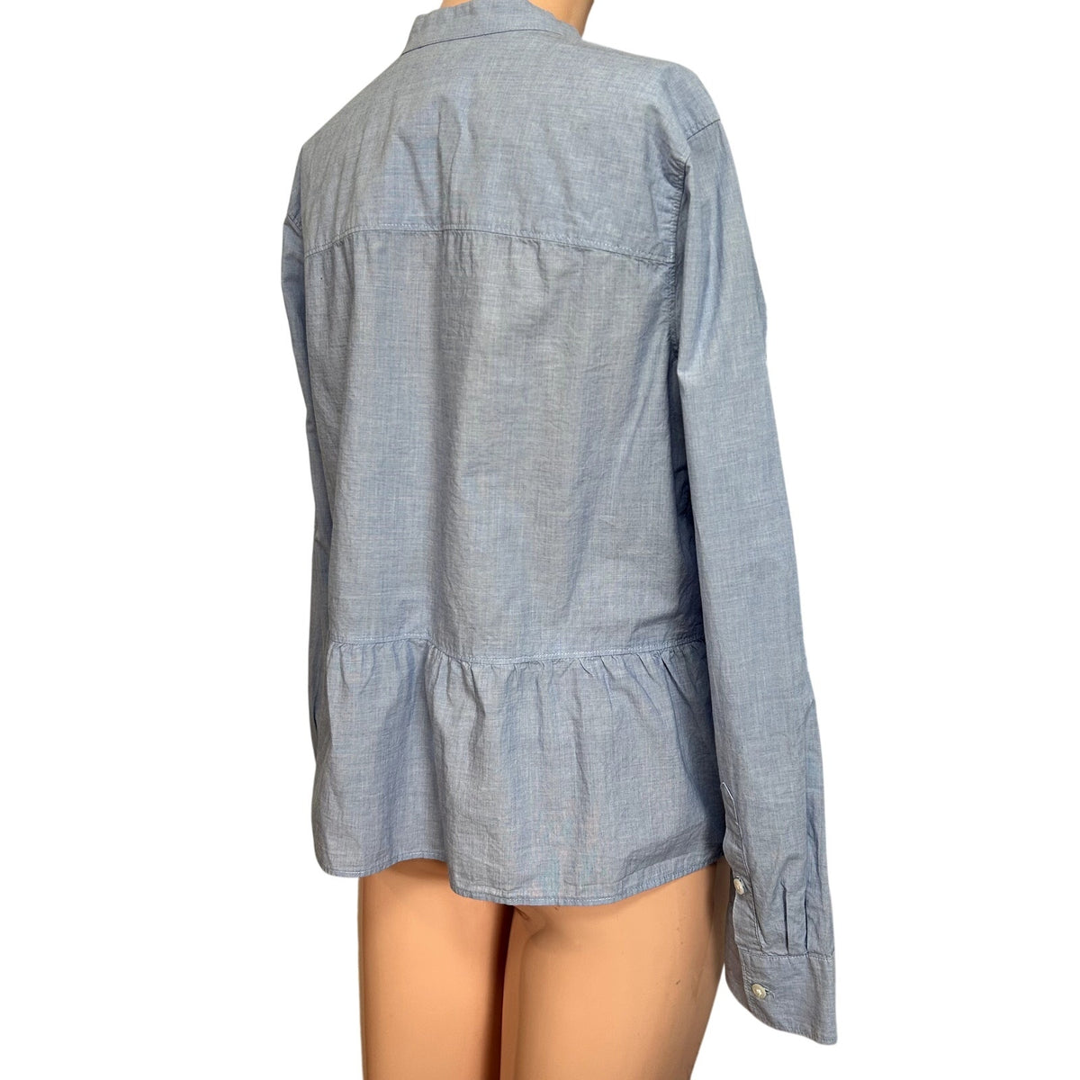 Madewell M Blue Top Mandarin Peplum Hem Minimalist Casual Monochrome Chambray