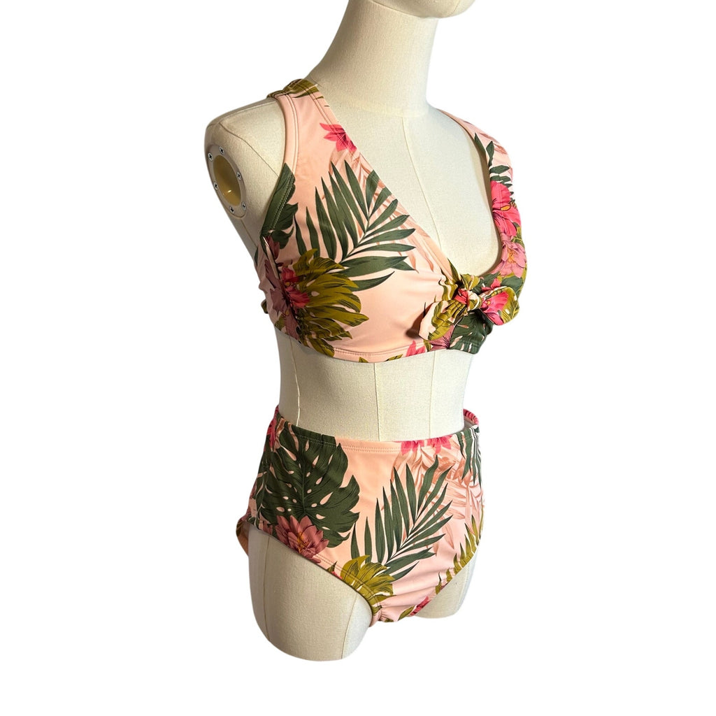 NWT Kona Sol Pink Green Triangle Bikini Swimsuit Set L D/DD Coquette Glam Boho