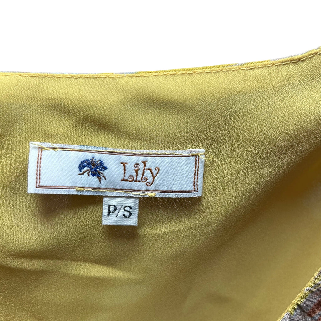 Lily Petite Small Floral Handkerchief Hem 90s Y2K Yellow Rayon Midi Dress P/S