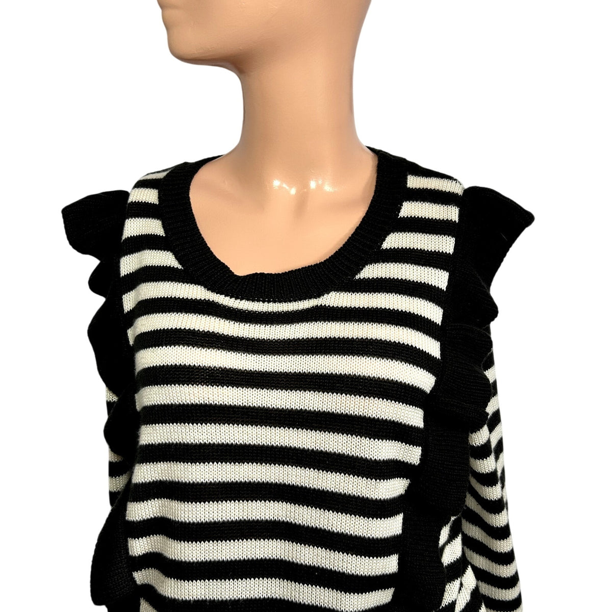 Jack by BB Dakota Black White Striped M Knit Sweater Preppy Ruffle Trim Coquette