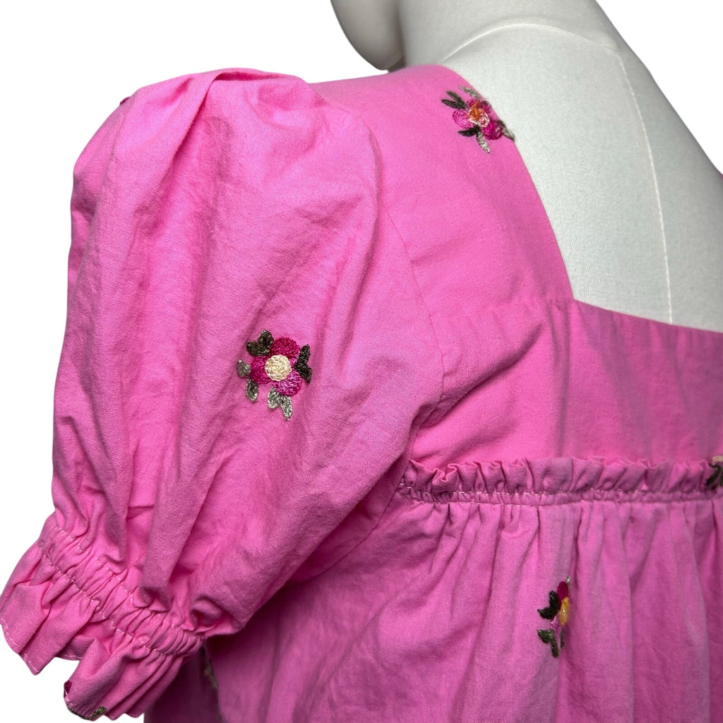 Pink Floral Puff Sleeve Square Neck Regency Bridgerton Dress S Cottage Coquette