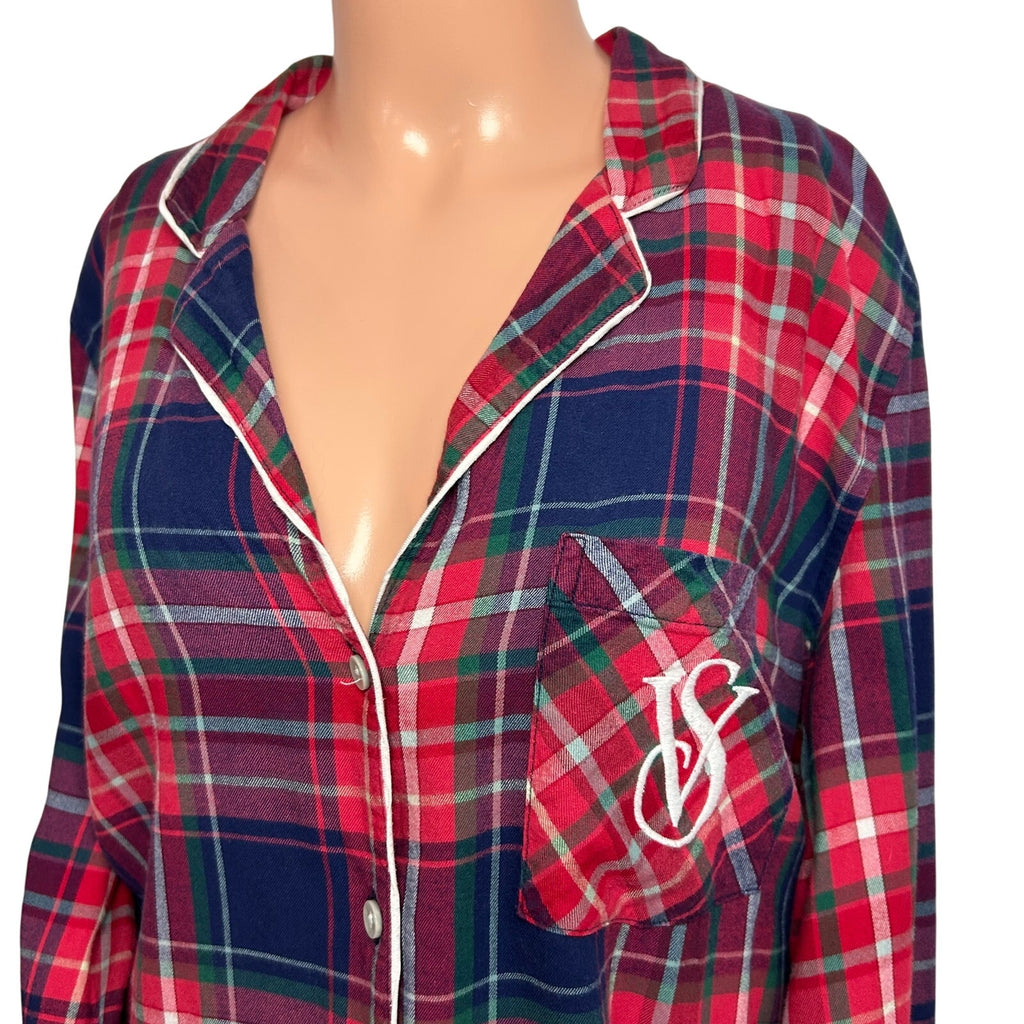 Victoria's Secret Plaid Flannel Pajama Set Red Tartan M Lounge Y2K Holiday