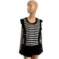 Jack by BB Dakota Black White Striped M Knit Sweater Preppy Ruffle Trim Coquette