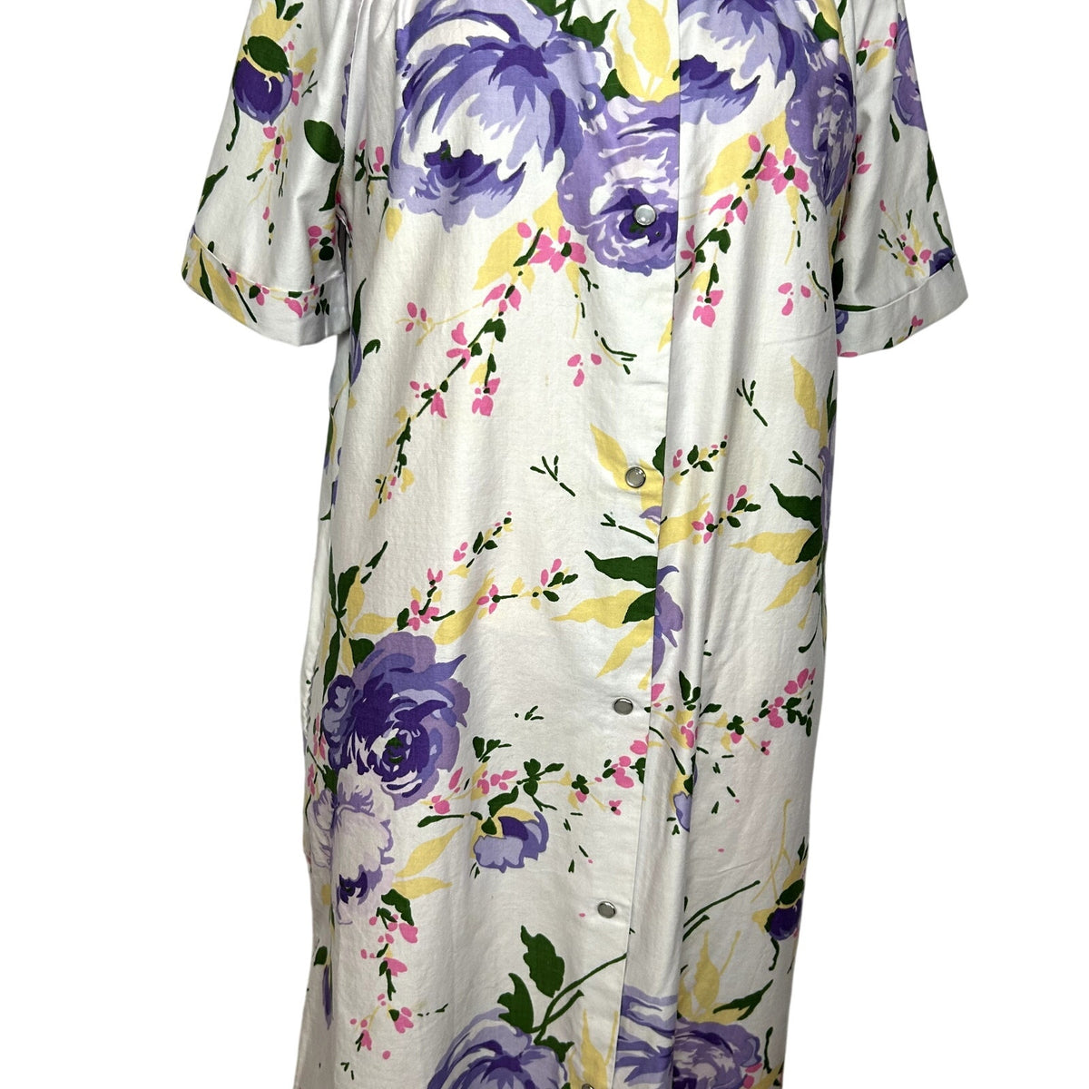 VTG 70s Grand Design S White Purple Floral Quilted Yoke Mumu Midi Dress Retro
