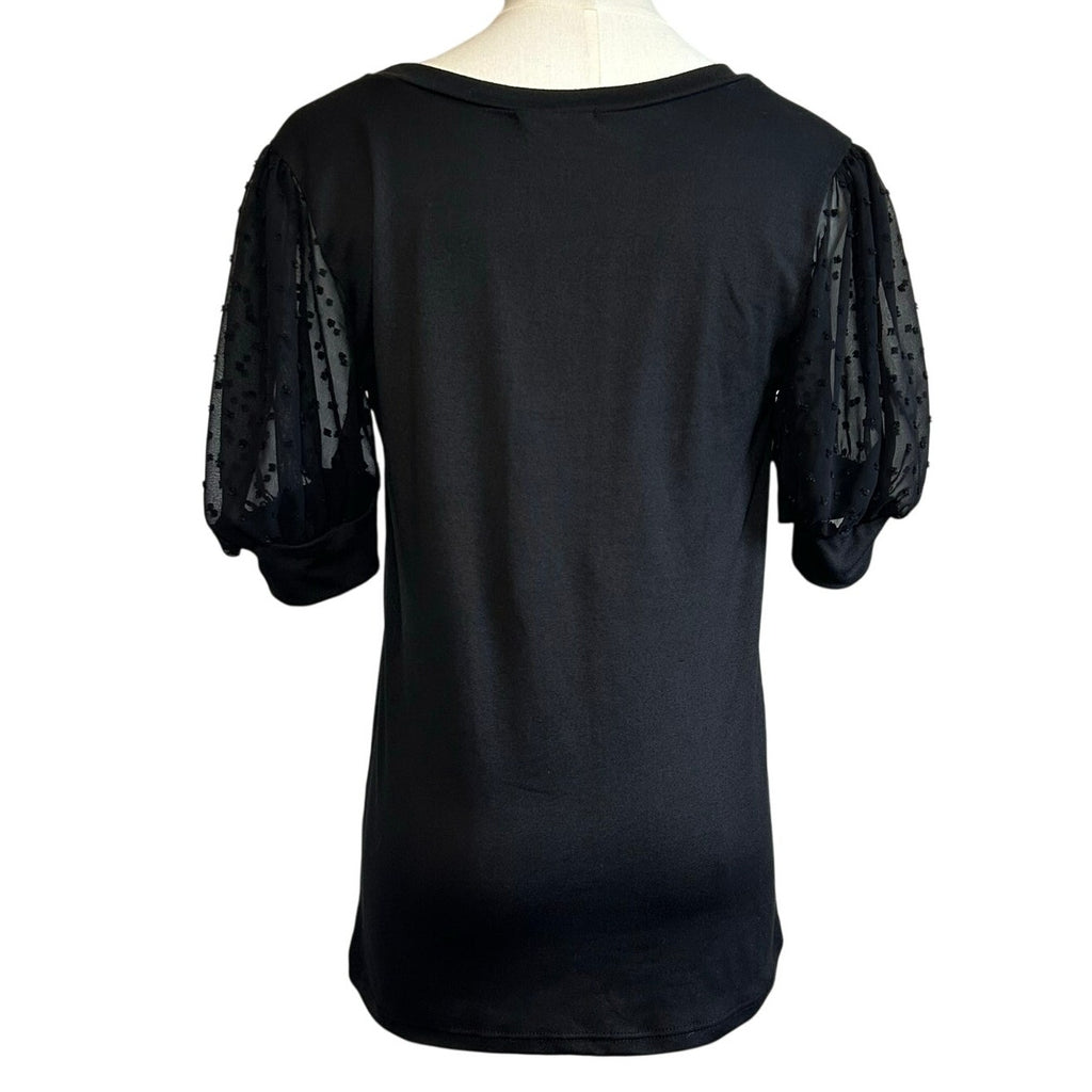 Les Amis Black Swiss Dot Puff Sleeve Top S Coquette Minimalist Goth Whimsygoth