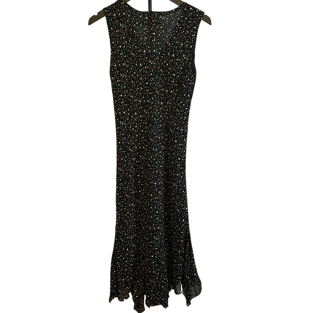 VTG Lily Black Multi Confetti Polka Dot Size M Handkerchief Hem Whimsigoth Dress