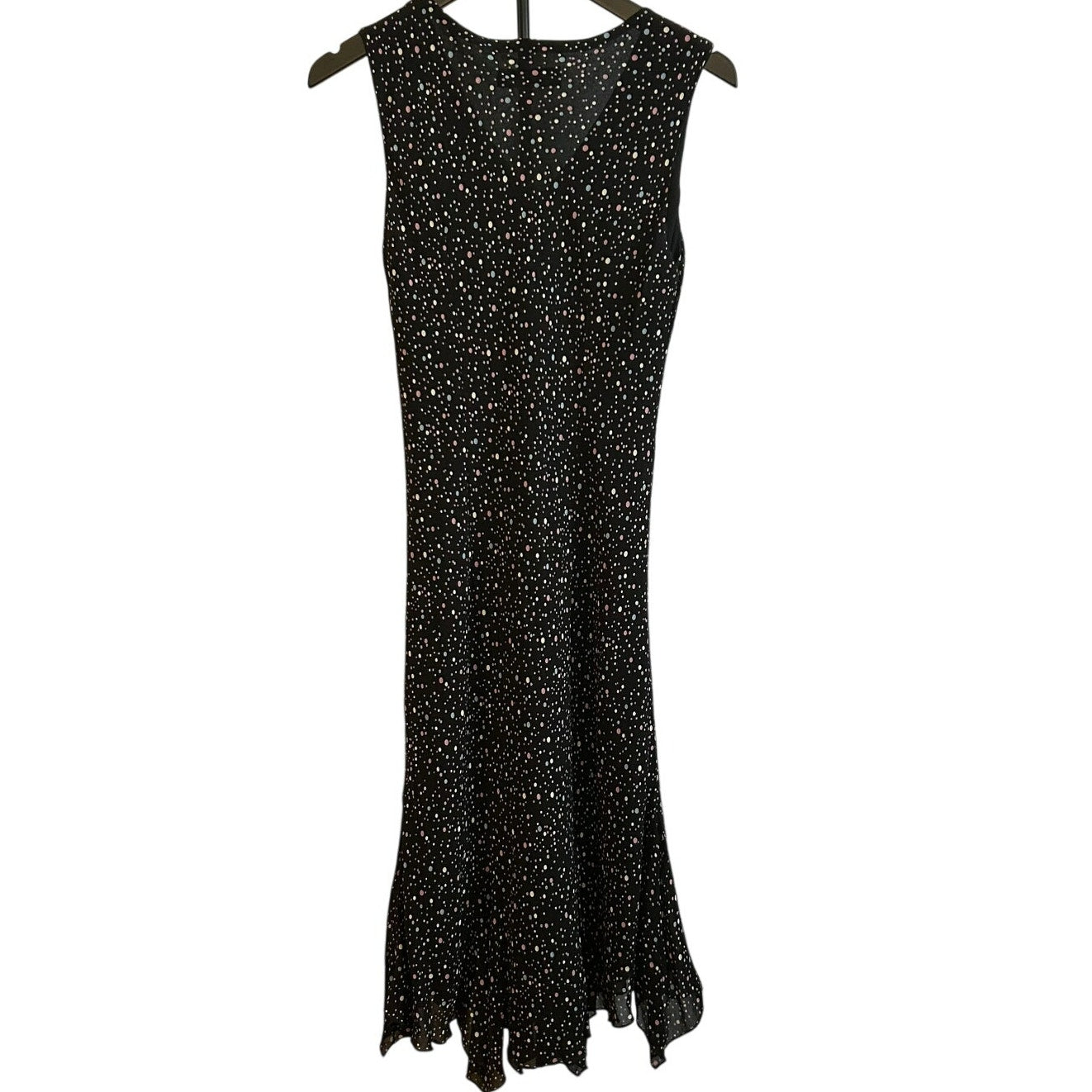VTG Lily Black Multi Confetti Polka Dot Size M Handkerchief Hem Whimsigoth Dress