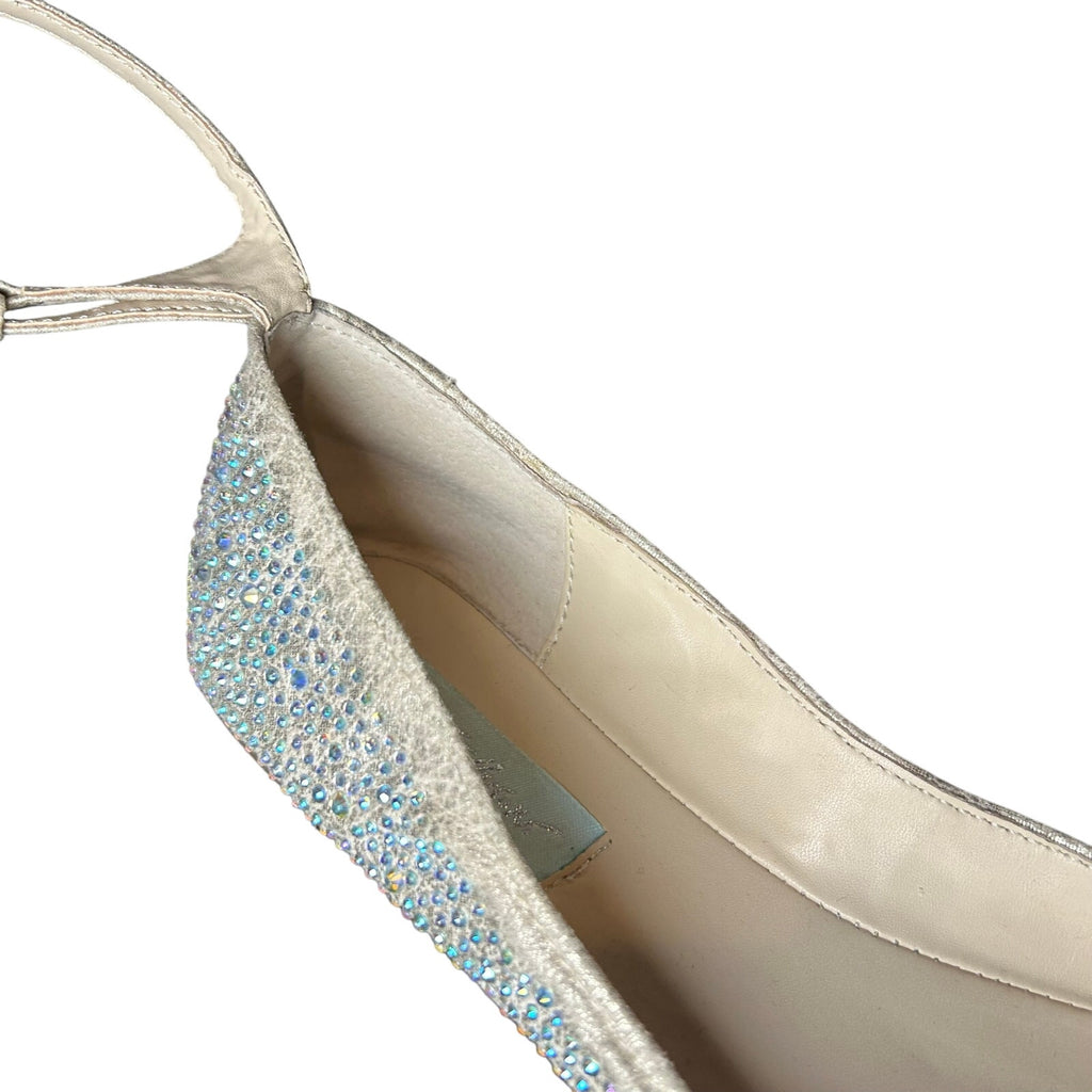 Betsey Johnson Cream Rhinestone Flats Glitter Coquette 8.5 Bridal Whimsigoth