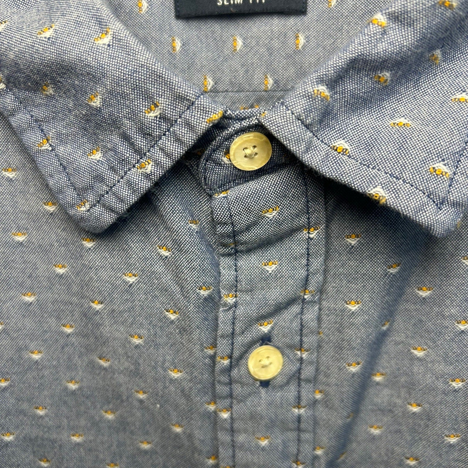 Nautica Mens L Large Slim Fit Blue Dobby Weave Long Sleeve Shirt Preppy Casual