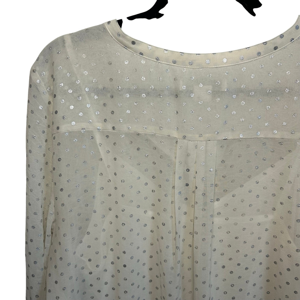 Liz Claiborne Polka Dot Blouse XL White Silver Vintage Cami Overlay Retro Top
