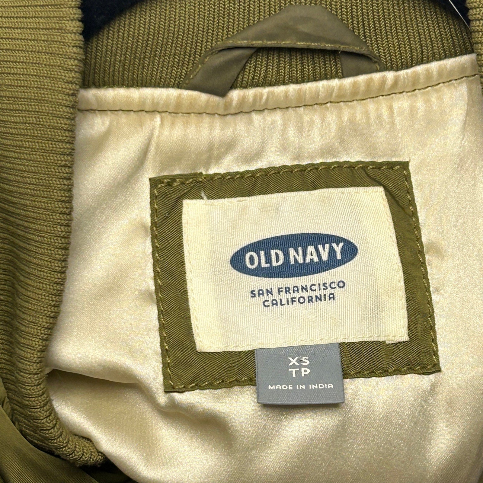 Old Navy Green Satin XS Bomber Jacket Retro Casual Streetwear Flight Coat Zip Up
