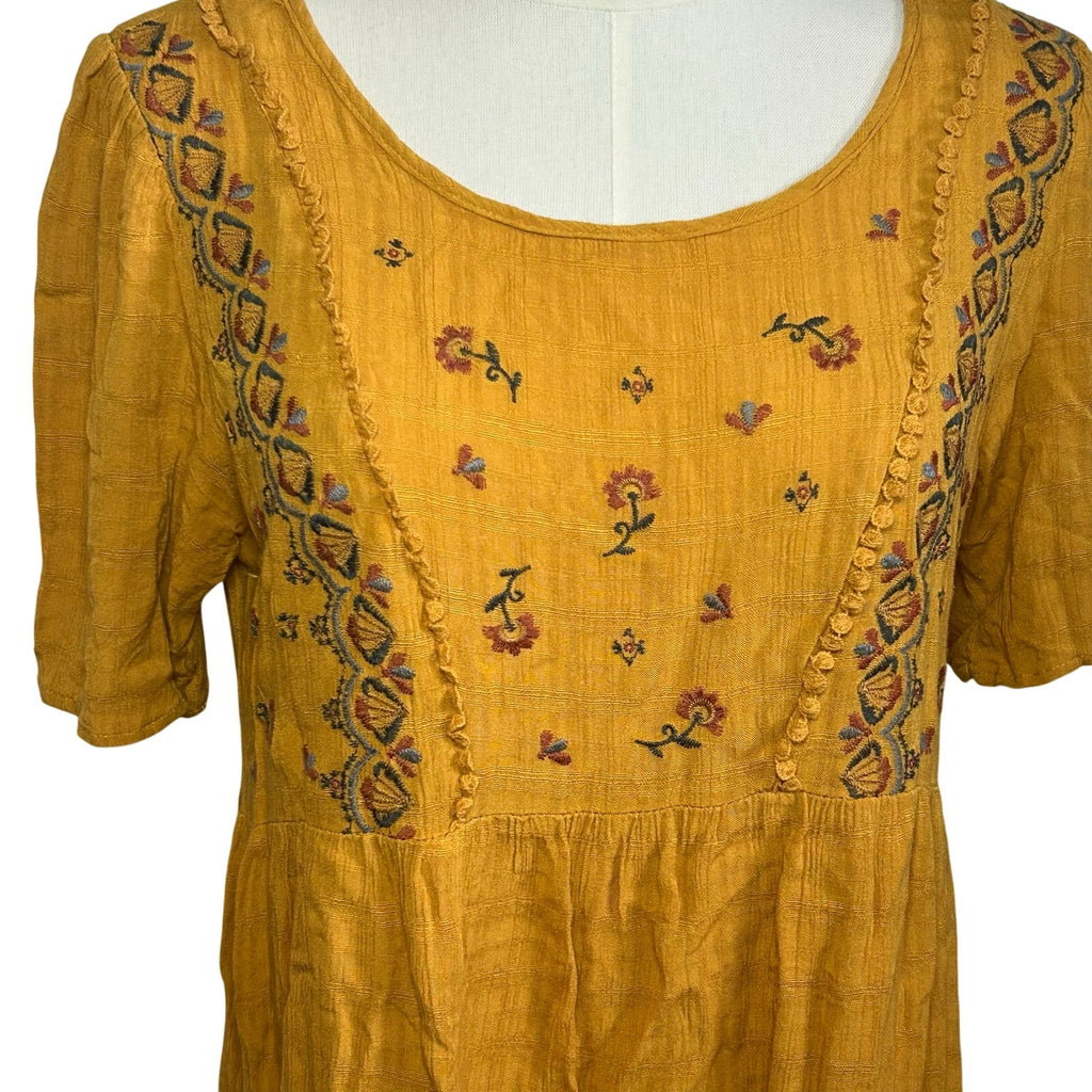 Knox Rose M Yellow Embroidered Tunic Top Boho Peasant Cottage Fairy Indie Casual