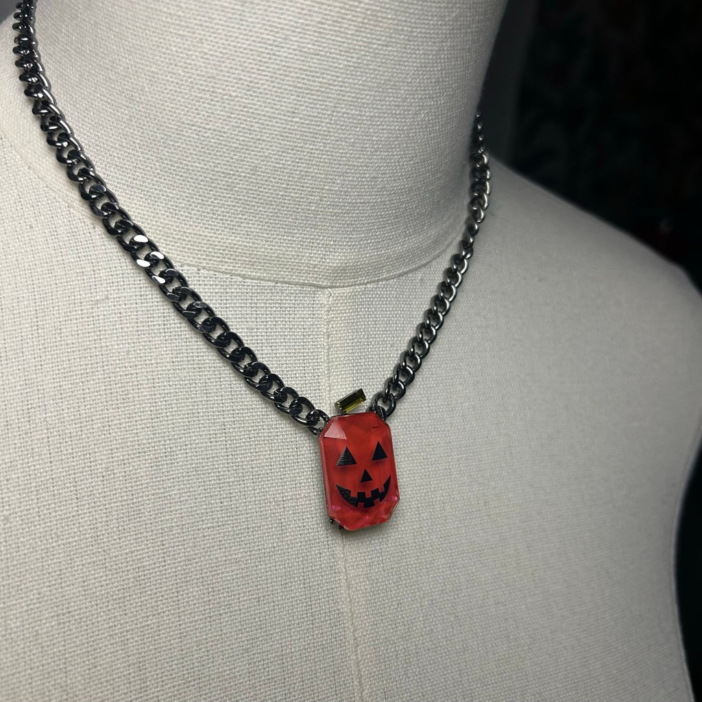 Betsey Johnson Orange Pumpkin Pendant Chain Necklace Halloween Goth Whimsygoth