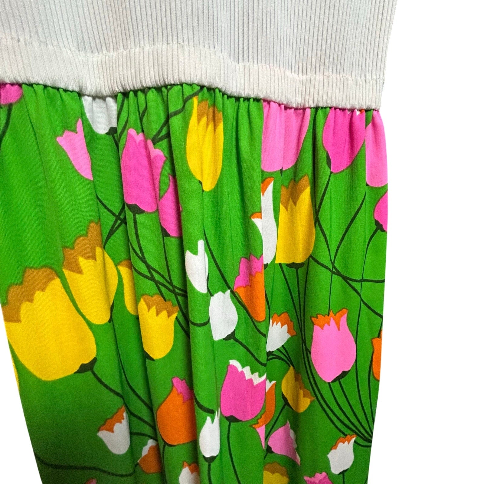 VTG 70s Alison Ayres Maxi Dress Green Floral Retro Tulip Print S Whimsigoth Boho