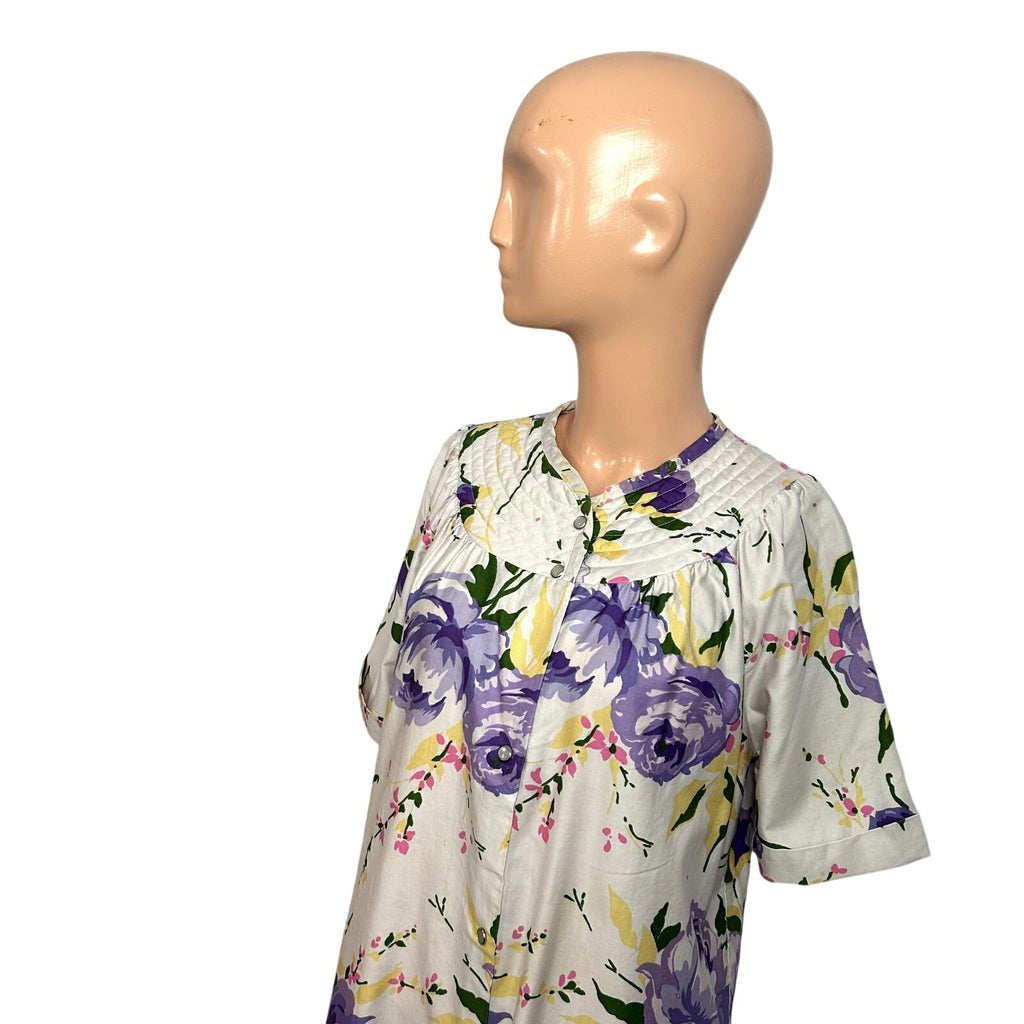 VTG 70s Grand Design S White Purple Floral Quilted Yoke Mumu Midi Dress Retro