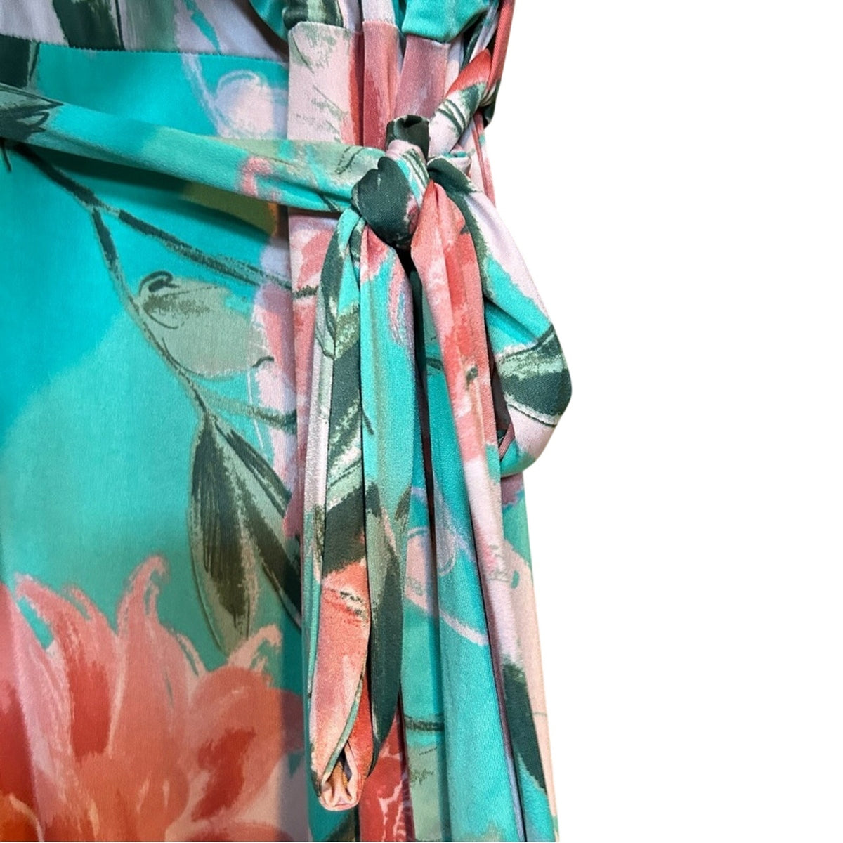Pink Blue Floral Wrap Maxi Dress Plus Size 3X Stretchy Belted Bow Flowers Easter