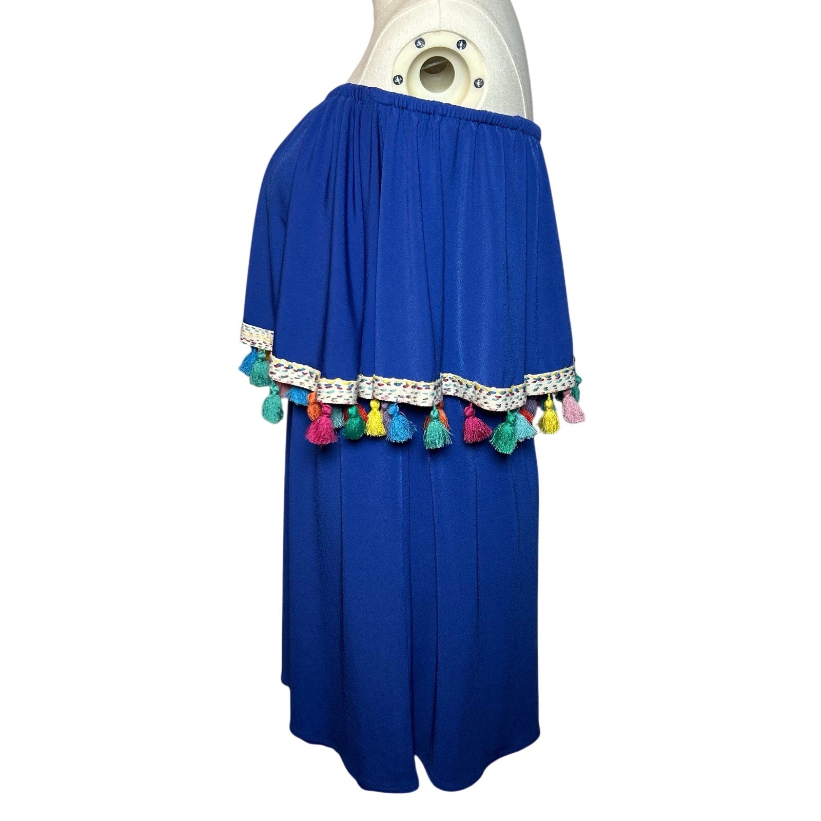 Judith March Blue Off Shoulder Resort Cover Up Mini Dress S Coquette Y2K Retro