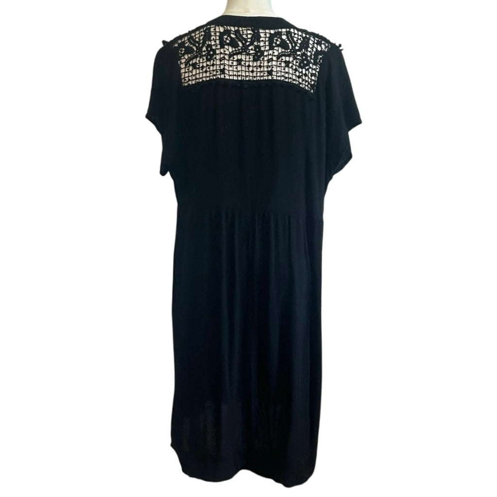 Black Boho Lace Mini Dress Plus Size 2X Lace Casual Pocket Indie Minimalist Twee